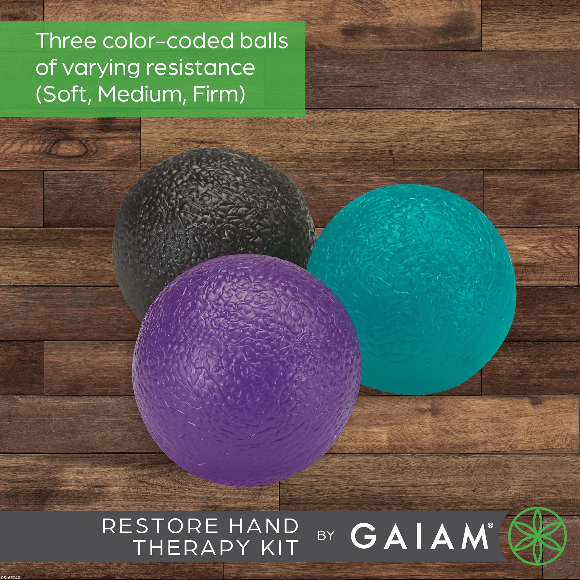 Gaiam Restore Hand Therapy Exercise Ball Kit - 3-Level Hand Grip Strengthener with Massage Balls (Soft, Medium, Firm) for Physical Therapy, Hand Pain Relief & Muscle Tension - Perfect for Arthritis, Carpal Tunnel & Stress Relief at Home or Office - Set of 3