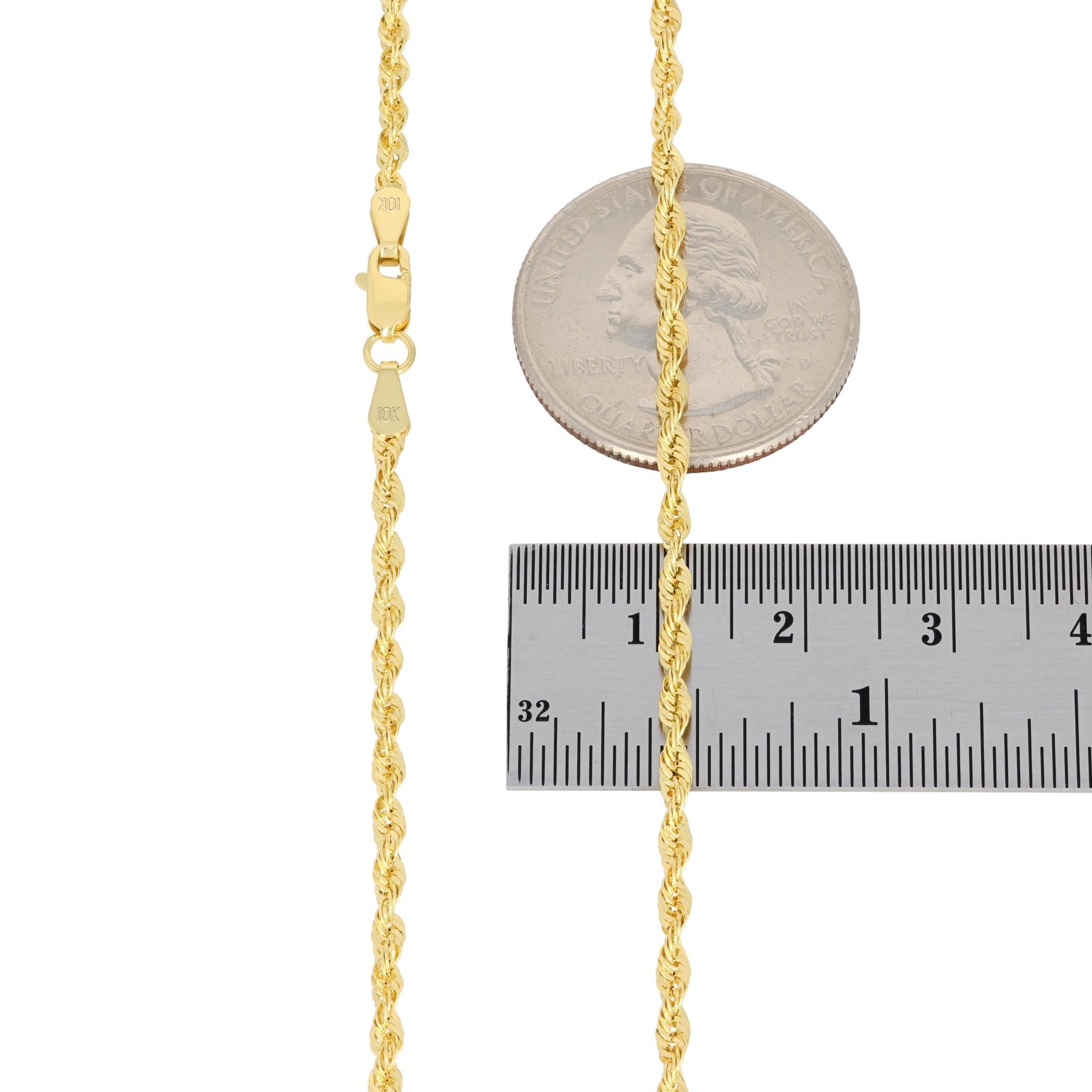 10K Real Yellow Gold 2mm Rope Chain Necklace - Diamond Cut Lightweight Italian Jewelry for Men & Women (16
