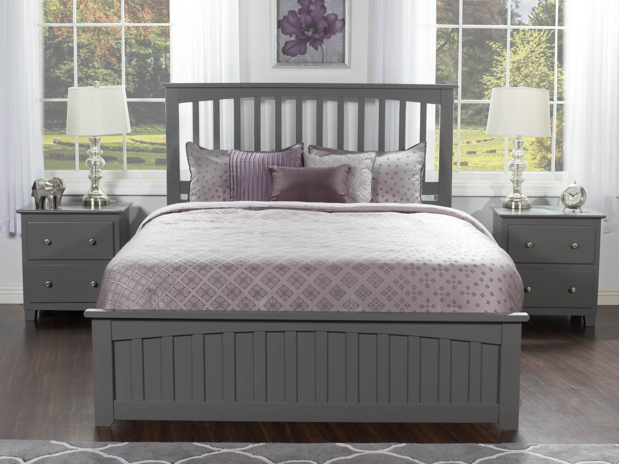 AFI Mission Queen Size Bed Frame with Matching Footboard & USB Charger - Modern Grey Bedroom Furniture for Home Decor & Comfortable Sleep