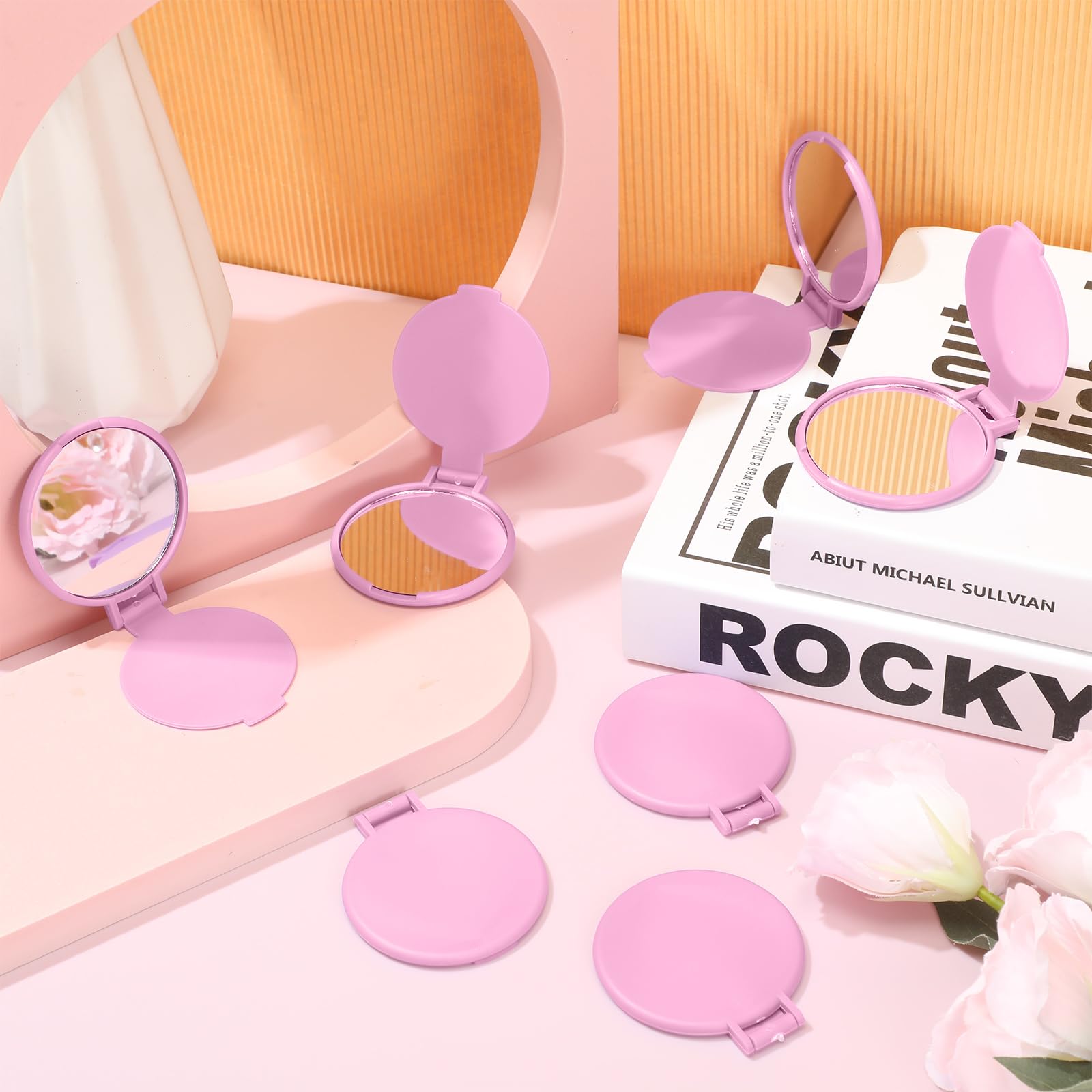 24-Piece Bulk Mini Compact Mirror Set - 2.8 x 2.4 Inch Round Portable Folding Travel Makeup Mirror (Pink) - Perfect for Homeless Shelters, Travel, Gym, Purse & Emergency Kits