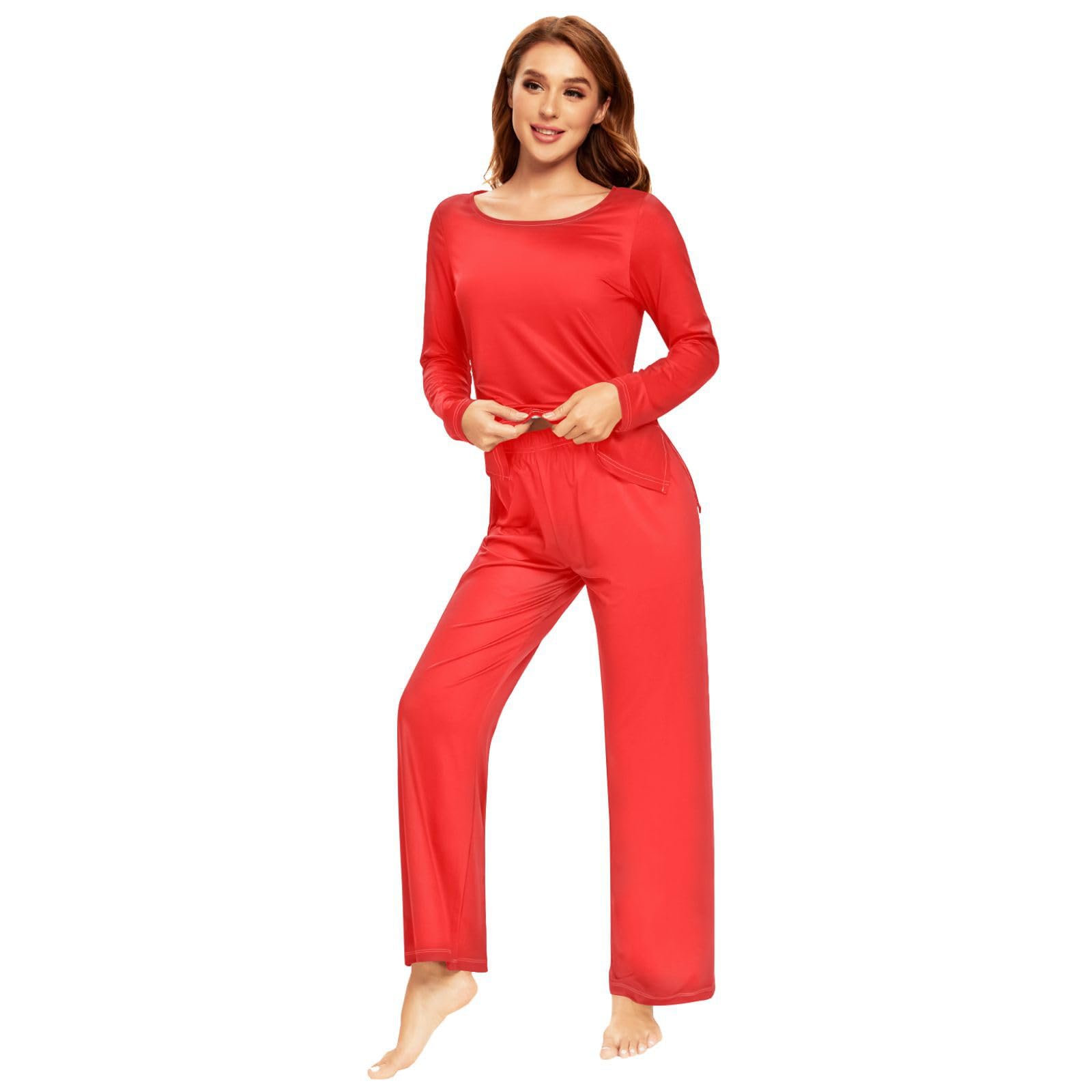 Blue Women's Pajama Set - Soft Long Sleeve Sleepwear Top & Pants Lounge Outfit 20804 | Cozy Nightwear for Relaxing at Home, Sleepovers & Winter Comfort