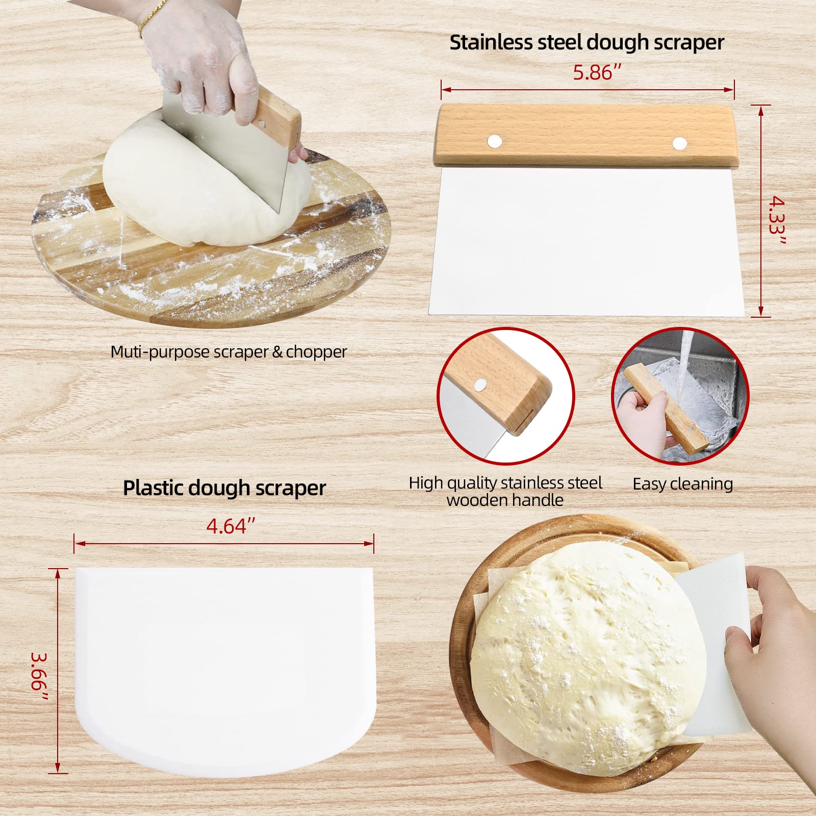 Banneton Bread Proofing Basket Set - 9'' Round, 10'' Oval & Baguette Cane Sourdough Proofing Baskets with Dough Whisk, Scrapers & Bread Lame - Complete Sourdough Bread Baking Kit for Artisan Bread Making at Home