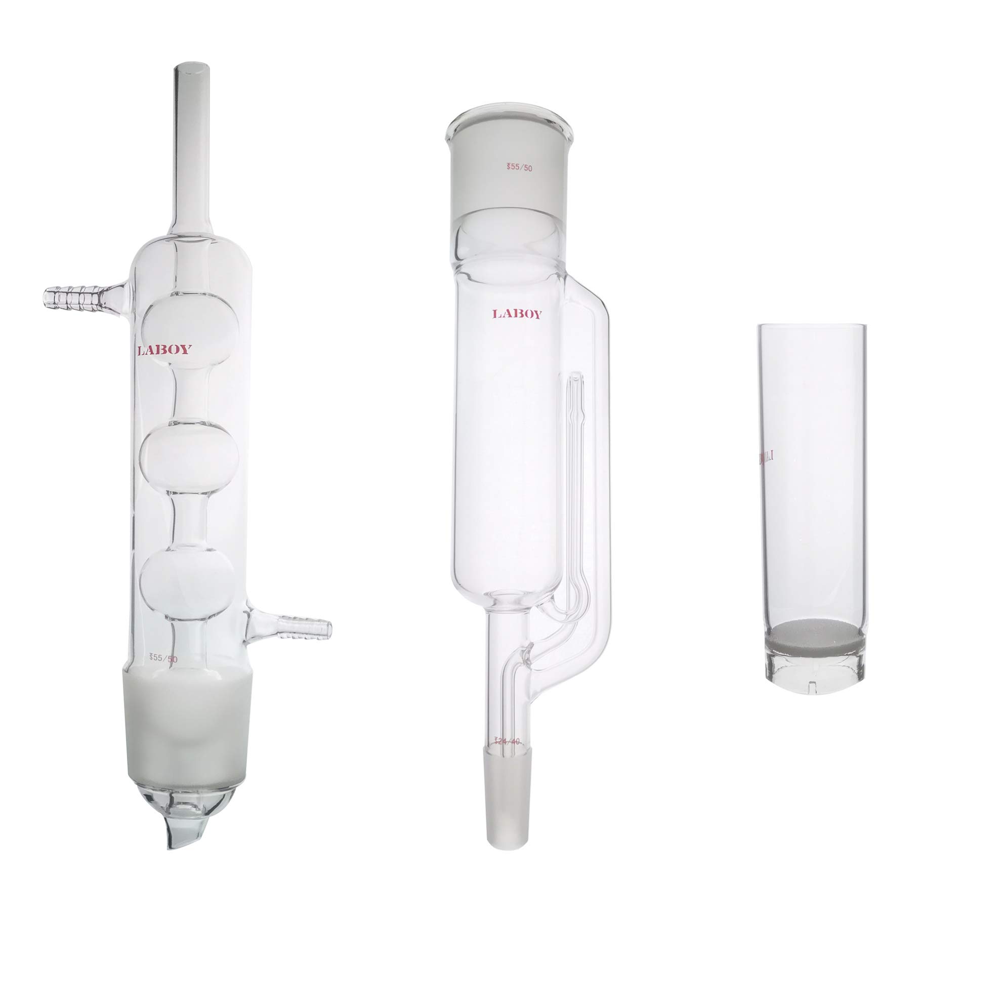 Laboy 55/50 Soxhlet Extractor Kit with Extraction Tube, Allihn Condenser & Thimble - Essential Oil Distillation Apparatus for Organic Chemistry Lab, DIY Aromatherapy & Herbal Extraction