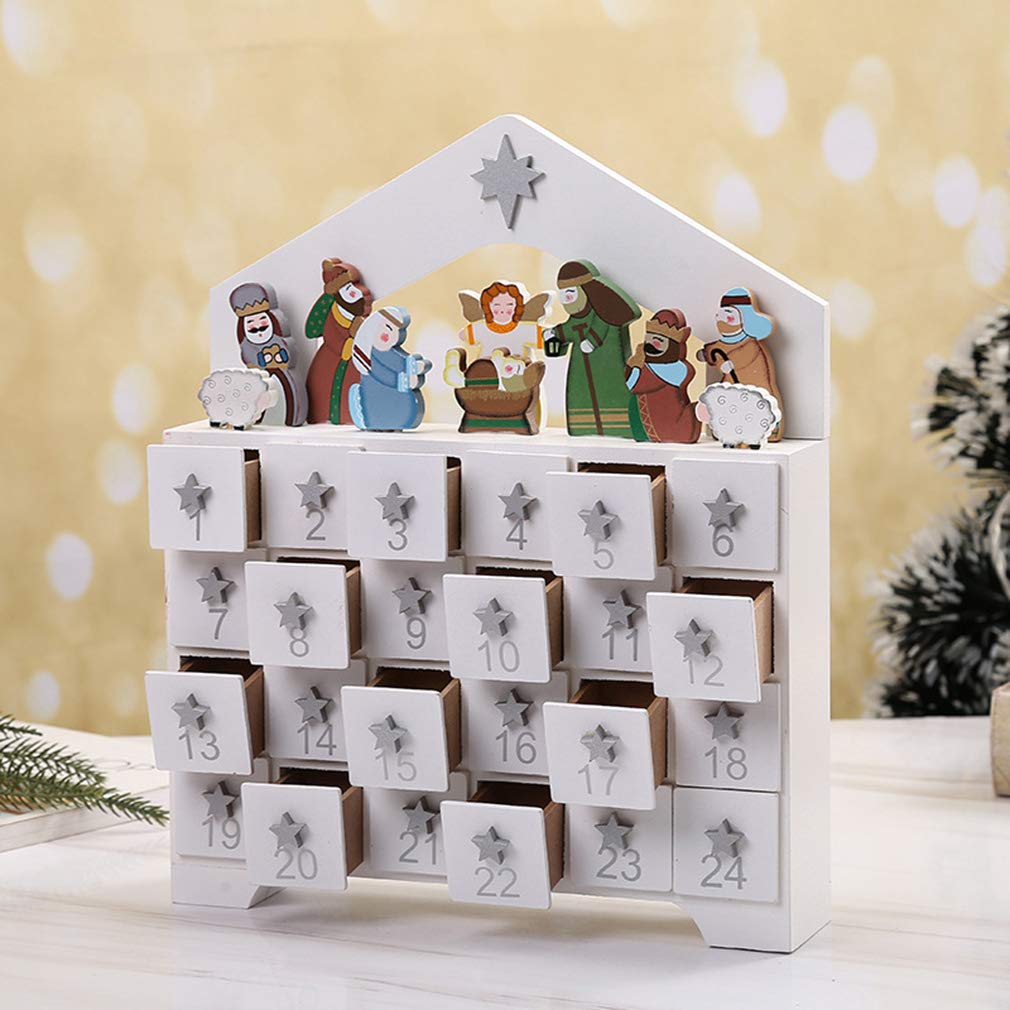 24-Day Wooden Christmas Advent Calendar with Drawers - Holiday Countdown Calendar for Kids, Xmas Decoration & Candy Storage Box - Perfect for Home, Office & Classroom Holiday Decorations