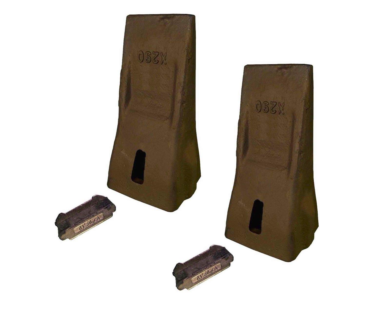 2 Pack Hensley Style Parabolic Standard Dirt Teeth with Flex Pins - 290 Series X290 - Heavy Duty Excavator Bucket Teeth for Construction & Mining Equipment