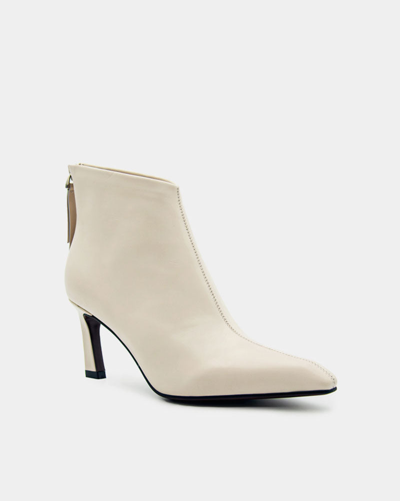 Luxury White Calfskin Pointed Toe Ankle Boots for Women - Elegant High Heel Dress Shoes for Office, Party & Special Occasions