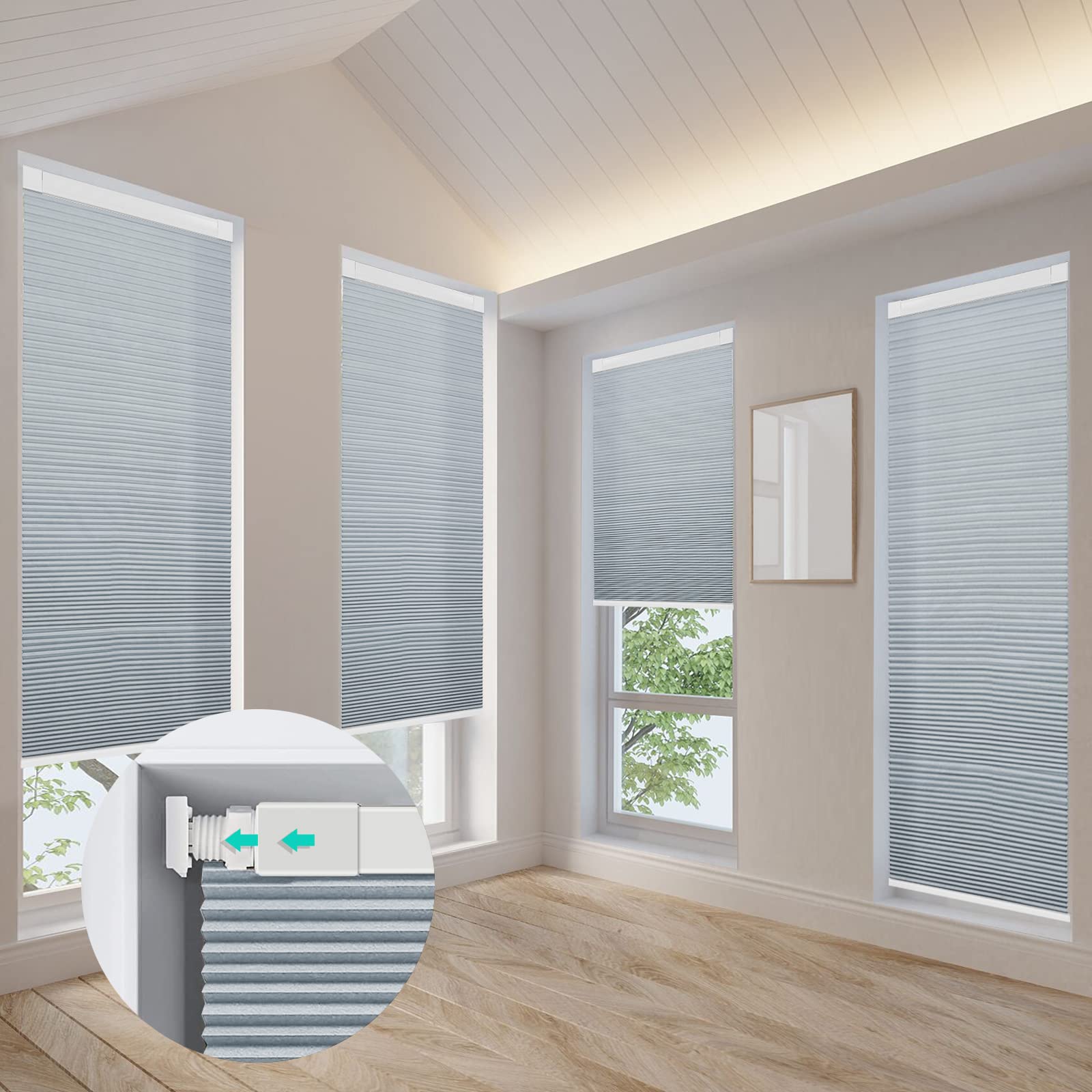 No Drill Cordless Honeycomb Window Blinds - Tile Blue Custom Cellular Shades with Tension Expansion, UV Protection & Privacy - Perfect for Home & Office Windows (Inside Mount Only) - Ideal for Bedrooms, Living Rooms & Workspaces