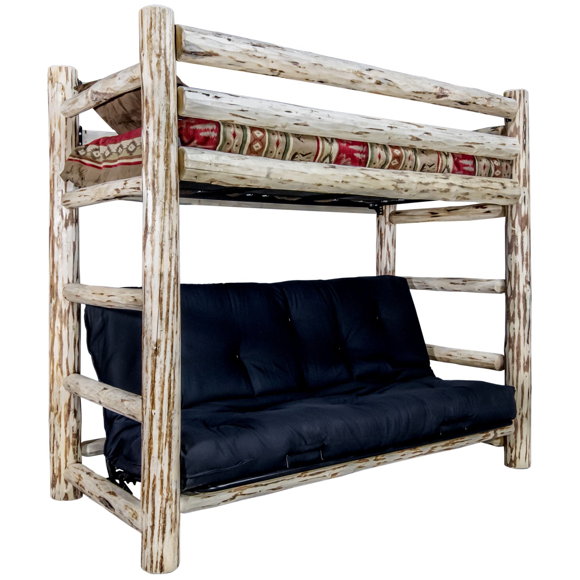 Montana Twin Over Full Bunk Bed with Futon Frame & Mattress - Space-Saving Kids Bedroom Furniture for Small Rooms, Guest Rooms, and Vacation Homes