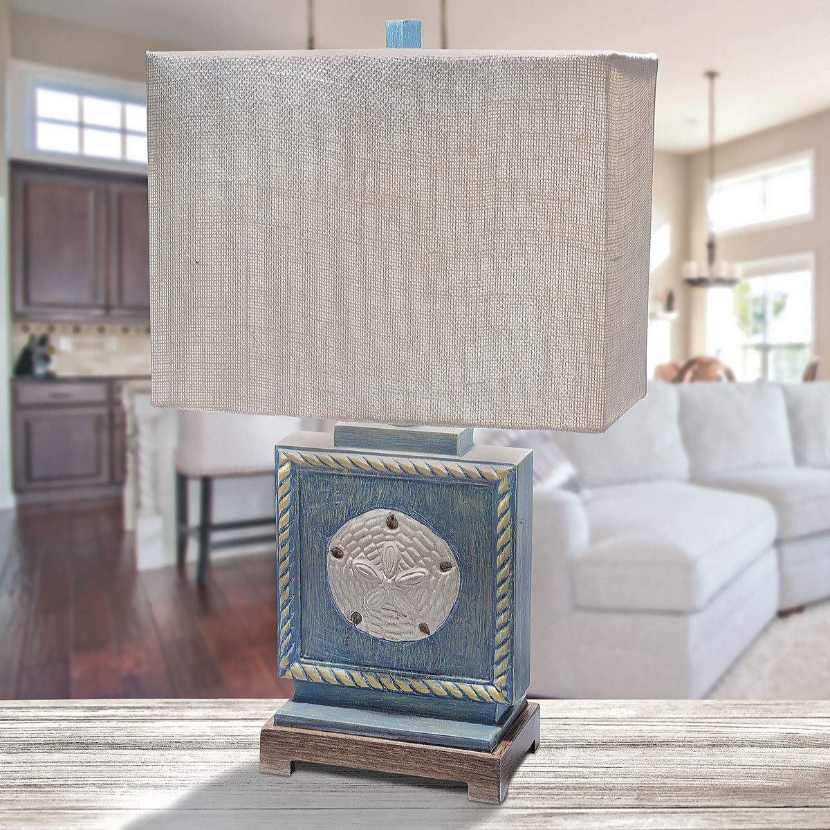 Black Forest Decor Sand Dollar Beach Table Lamp - Coastal Themed Nightstand Lamp for Bedroom, Living Room, or Beach House Decor