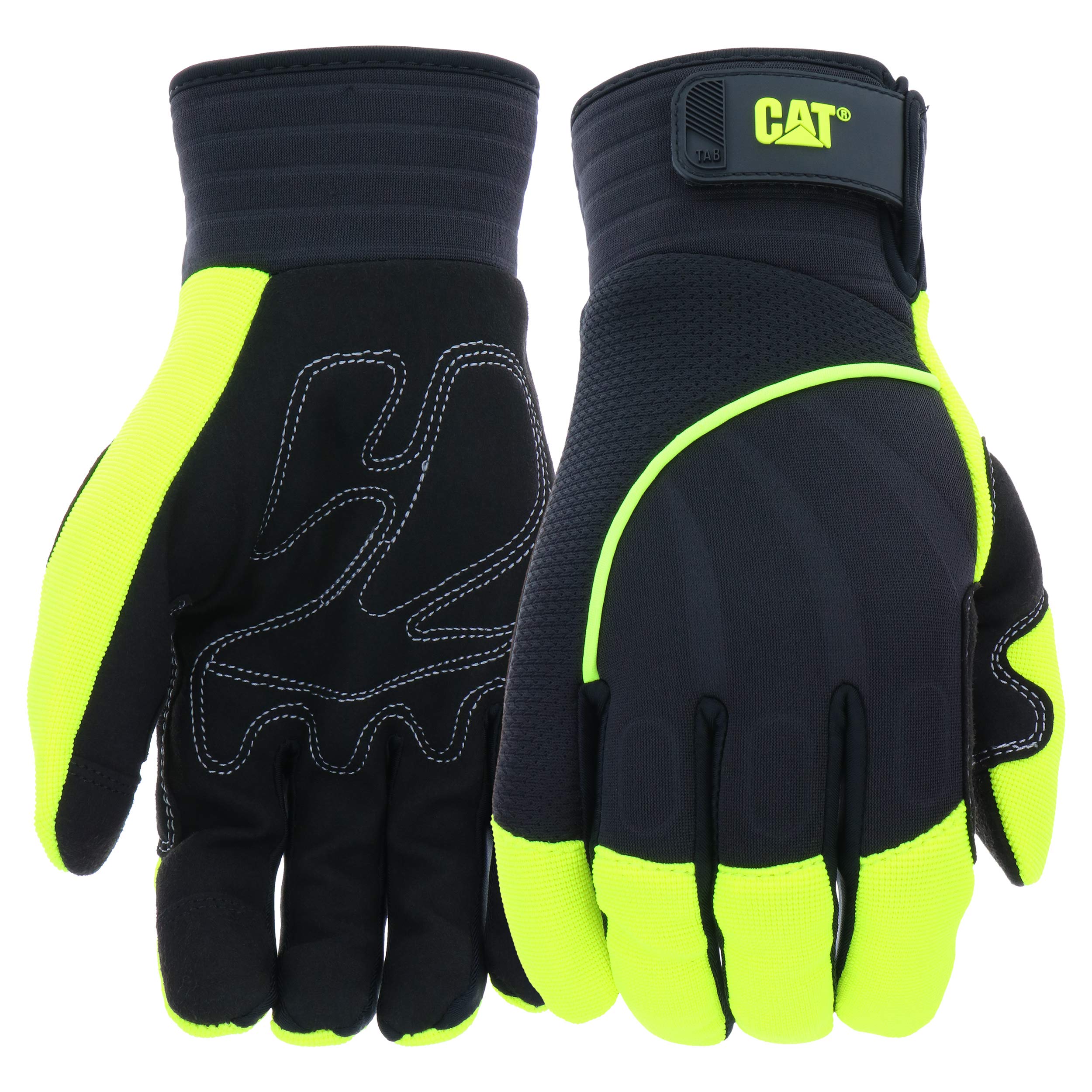 Cat® CAT012224 Hi-Visibility Work Gloves - Green, X-Large, Synthetic Palm with Touchscreen Fingertips, Adjustable Wrist Strap & Padded Protection | Ideal for Construction, Warehouse, Outdoor Work & Cold Weather Use