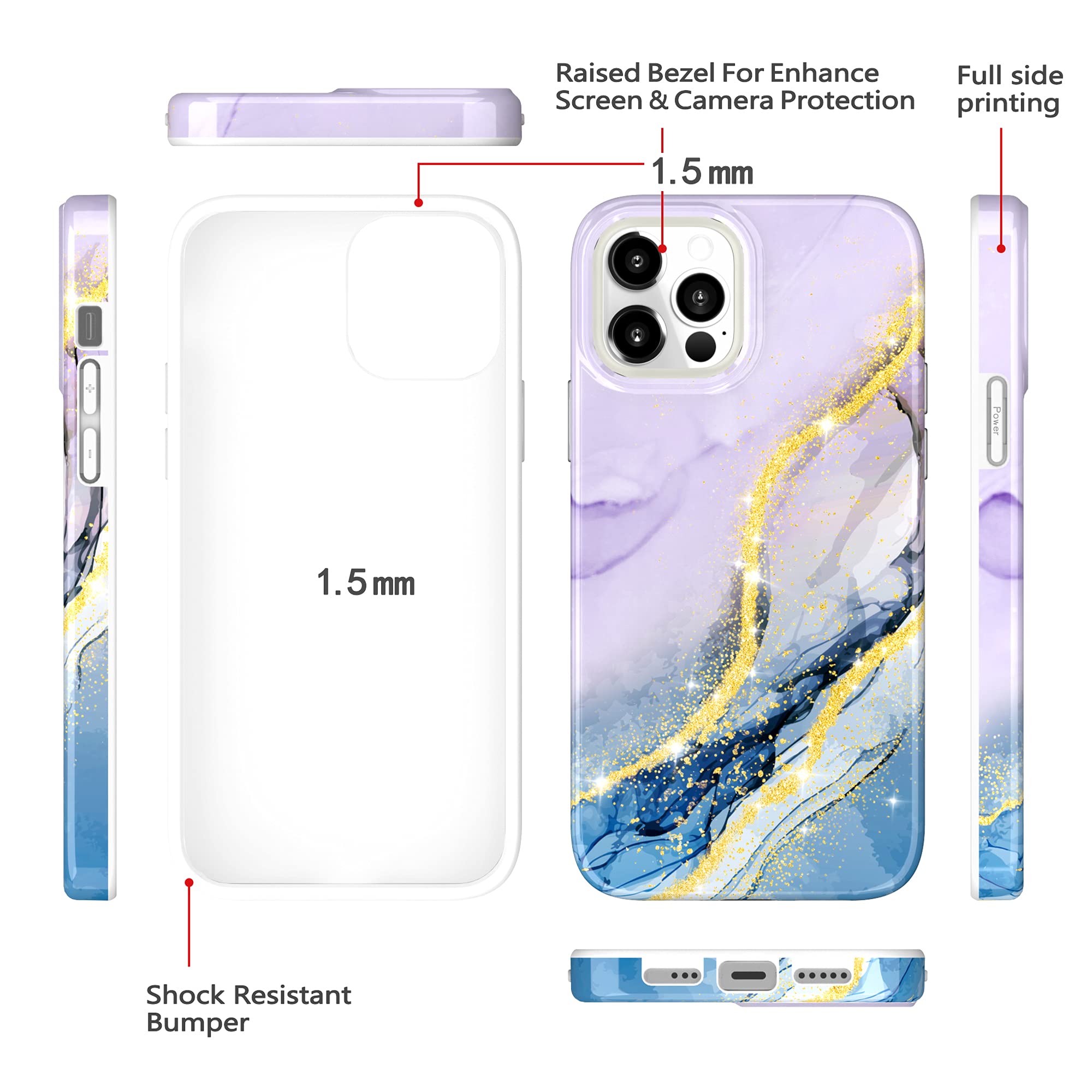 BAISRKE iPhone 12 Pro Max Case 6.7 Inch - Sparkle Glitter Marble Design, Shockproof Flexible TPU Bumper Cover for Women (Phantom Violet) | Perfect for Everyday Protection & Stylish Outfits