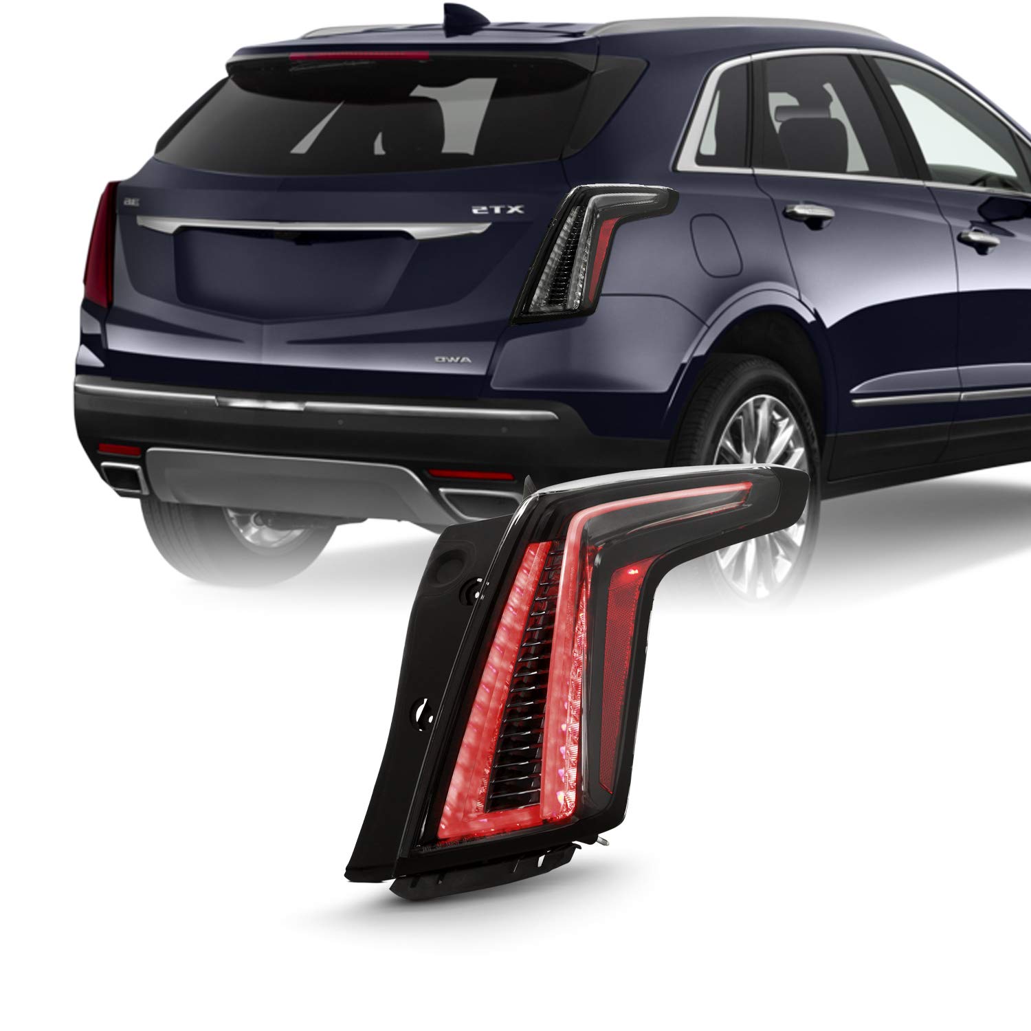 AKKON Full LED Tail Lights for 2017-2019 Cadillac XT5 - Euro Black OE Style Replacement (Right Passenger Side) - Perfect for Sport Package Upgrades & Nighttime Driving Safety