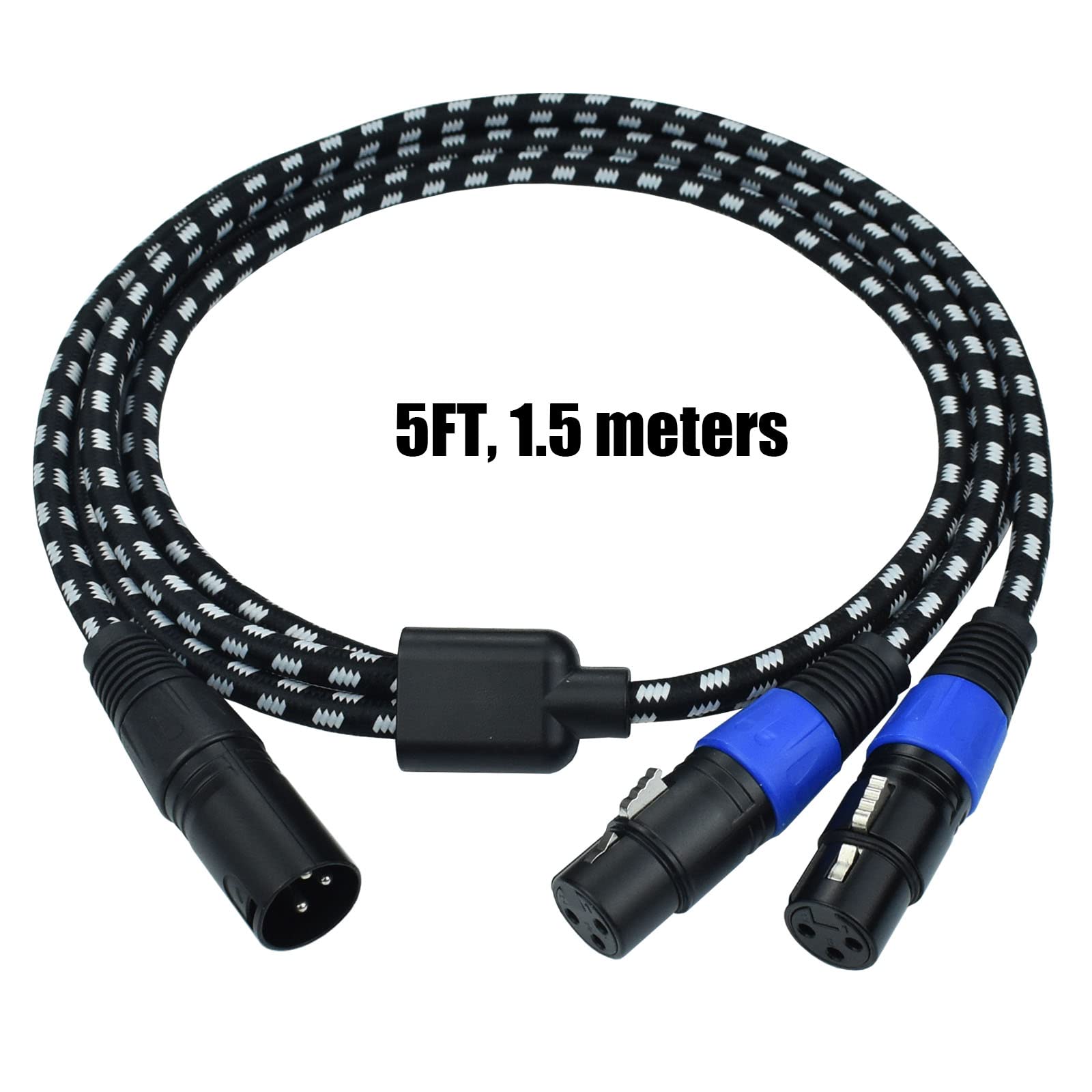 Premium XLR Y Splitter Cable - 2 Female to 1 Male, 5ft Balanced Audio Breakout Cable with Nylon Braid - Noise-Free for Mixers, Speakers & Microphones - Perfect for Live Performances, Studio Recording & DJ Setups