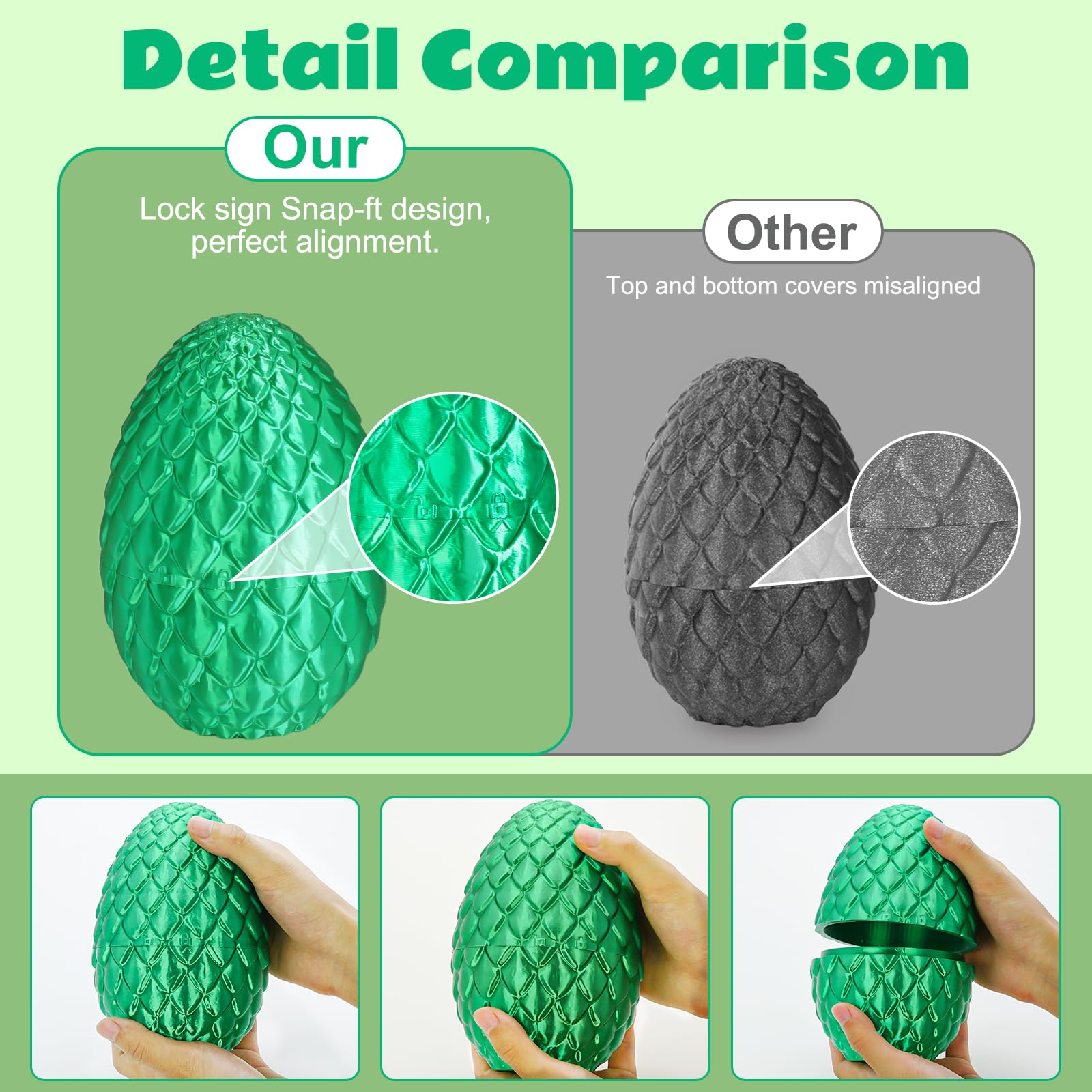 3D Printed Dragon Eggs - Articulated Fidget Toy for Kids & Adults - Office Desk Decor for Stress Relief
