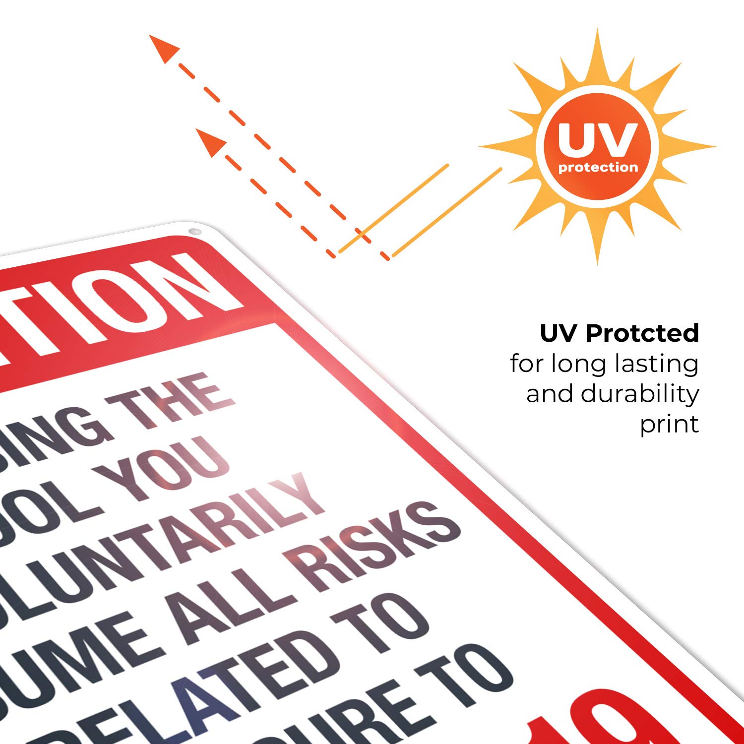 10x14 Inches Rust-Free .040 Aluminum Pool Warning Sign - 'Attention: Using The Pool You Voluntarily Assume All Risks' - Fade Resistant for Indoor/Outdoor Use - Made in USA - Perfect for Public Pools, Water Parks & Backyard Safety