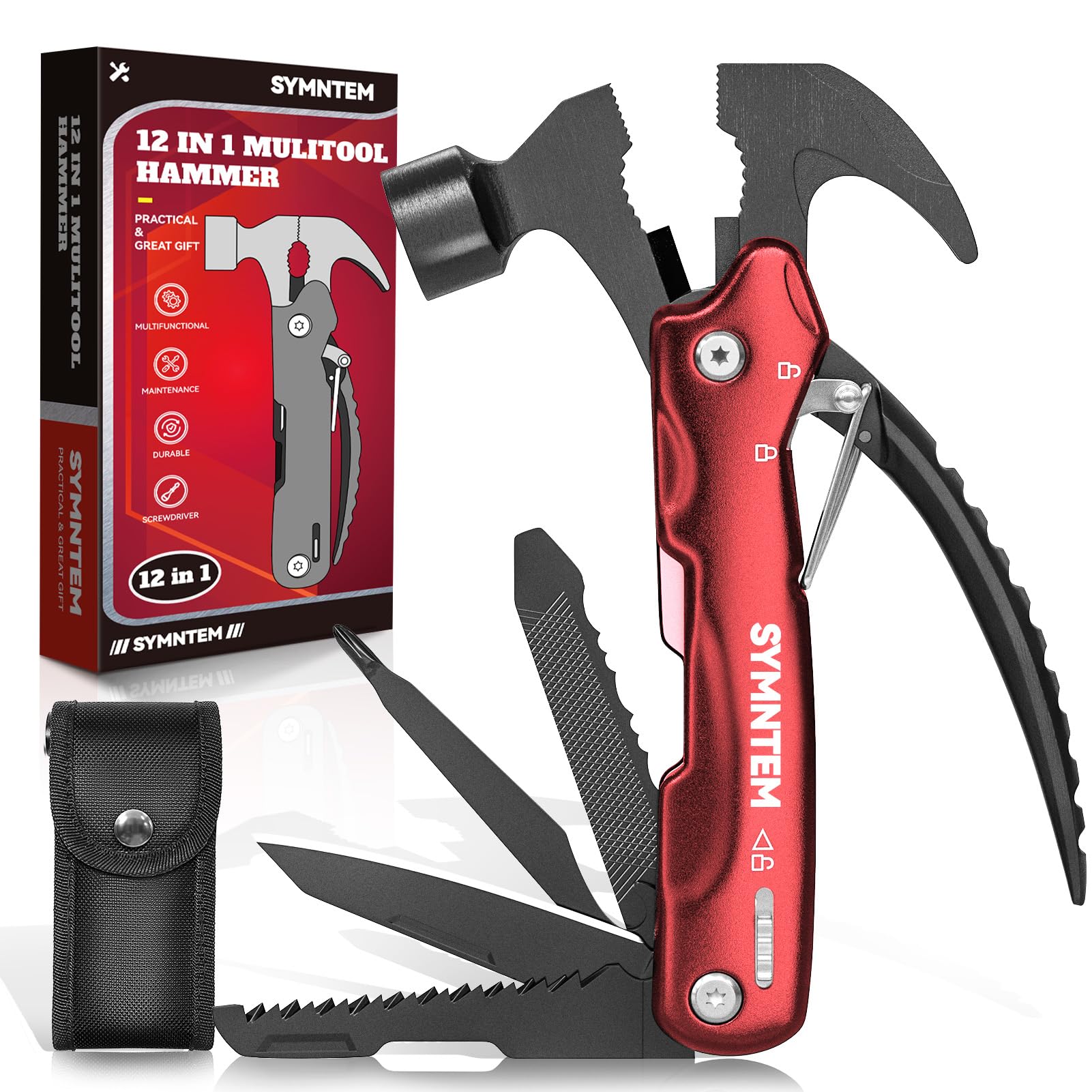 12-in-1 Hammer Multitool for Men - Camping, Survival & DIY Gadget - Perfect Birthday, Father's Day & Christmas Gift for Him - Outdoor, Home & Emergency Use