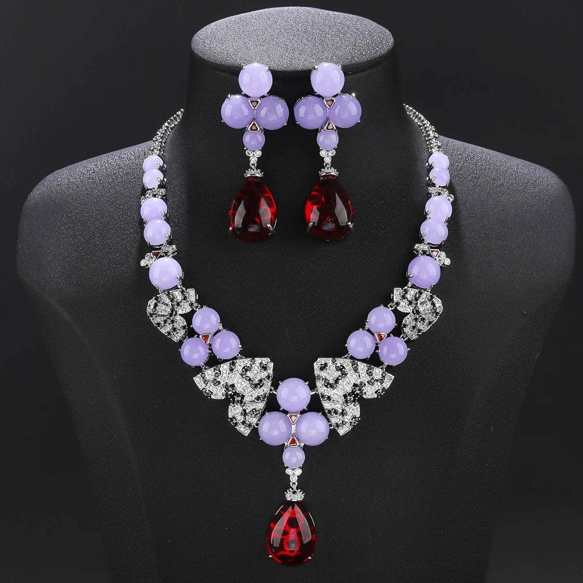 Elegant Cubic Zirconia & Chalcedony Necklace Set for Women - Wedding Jewelry, Party Accessories, Anniversary Gift - Perfect for Bridal Shower, Evening Events & Special Occasions