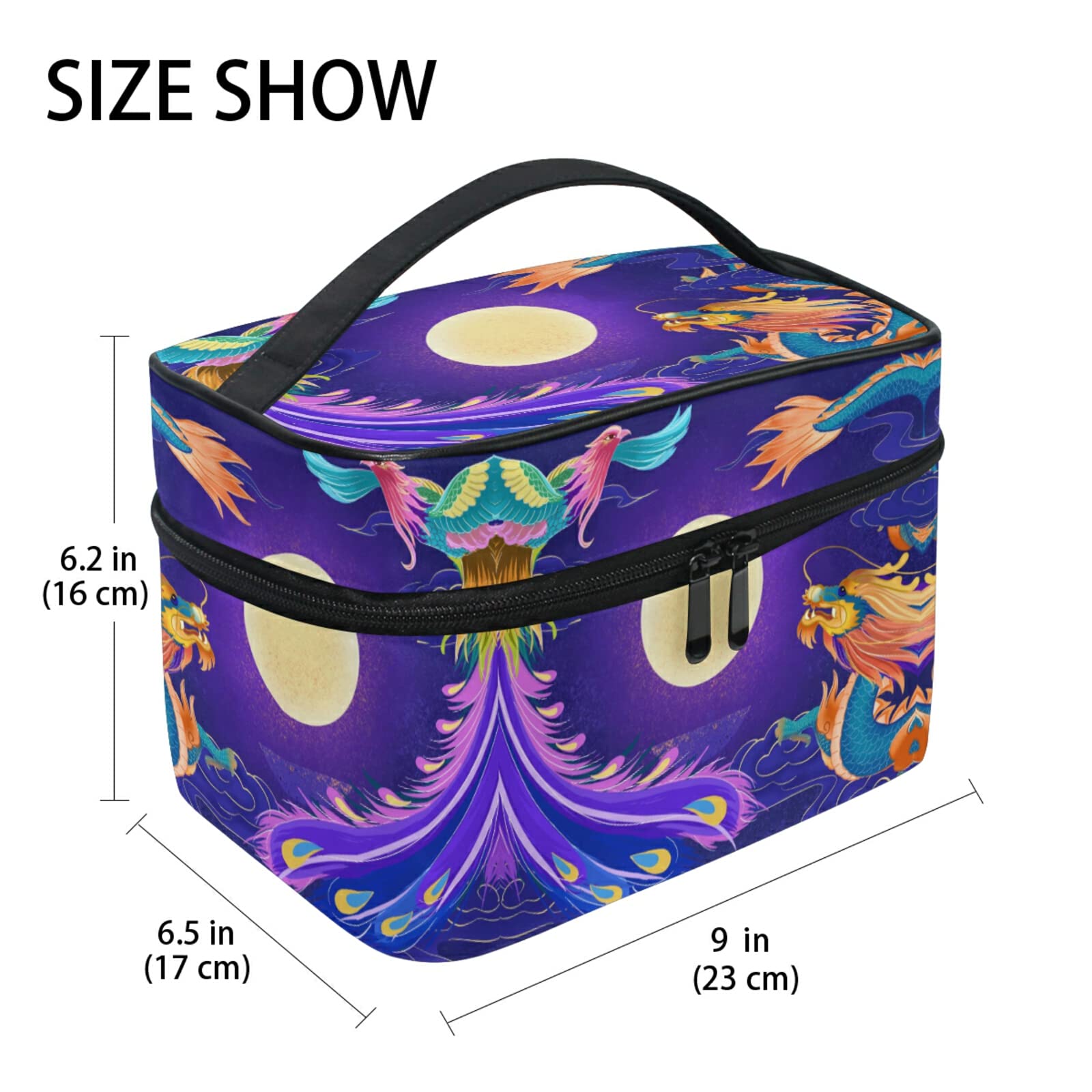 Phoenix Bird Moon Cute Cosmetic Bag Organizer - Waterproof Makeup Pouch with Zipper for Women & Girls - Perfect for Travel, Gym, and Daily Essentials Storage