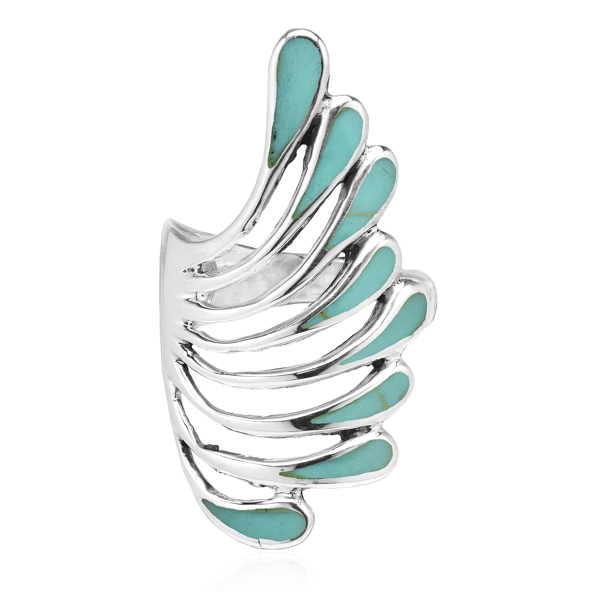 925 Sterling Silver Peacock Feather Ring with Simulated Turquoise Inlays | Elegant Wedding Band for Women | Comfort Fit Fashion Jewelry | Perfect Gift for Daughter, Wife & Loved Ones | Available in Sizes 6-9 | Ideal for Weddings, Anniversaries & Special Occasions
