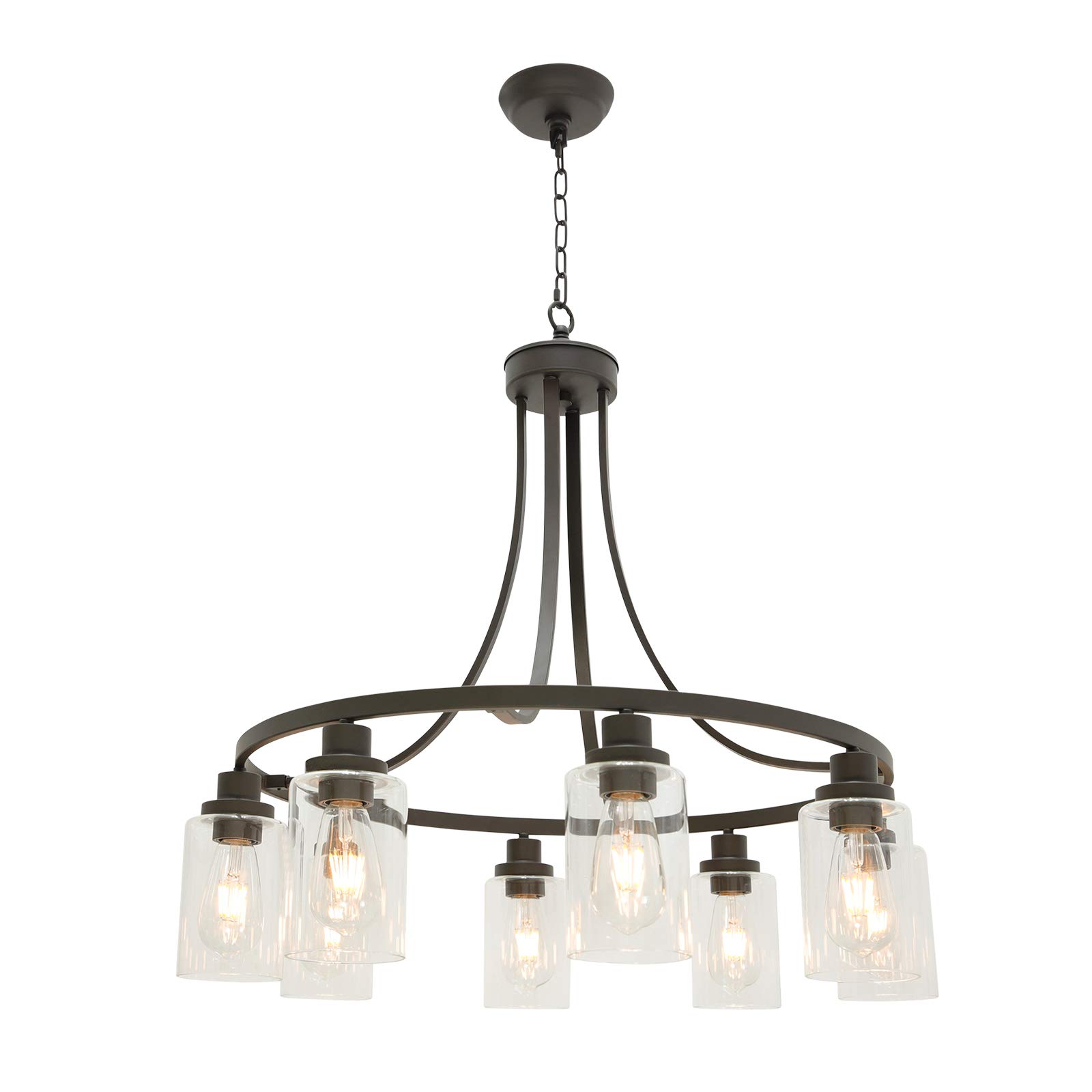 8-Light Farmhouse Chandelier Wagon Wheel - Industrial Kitchen Island Lighting in Oil Rubbed Bronze Finish - Rustic Dining Room Hanging Fixture for Farmhouse, Loft & Industrial Decor