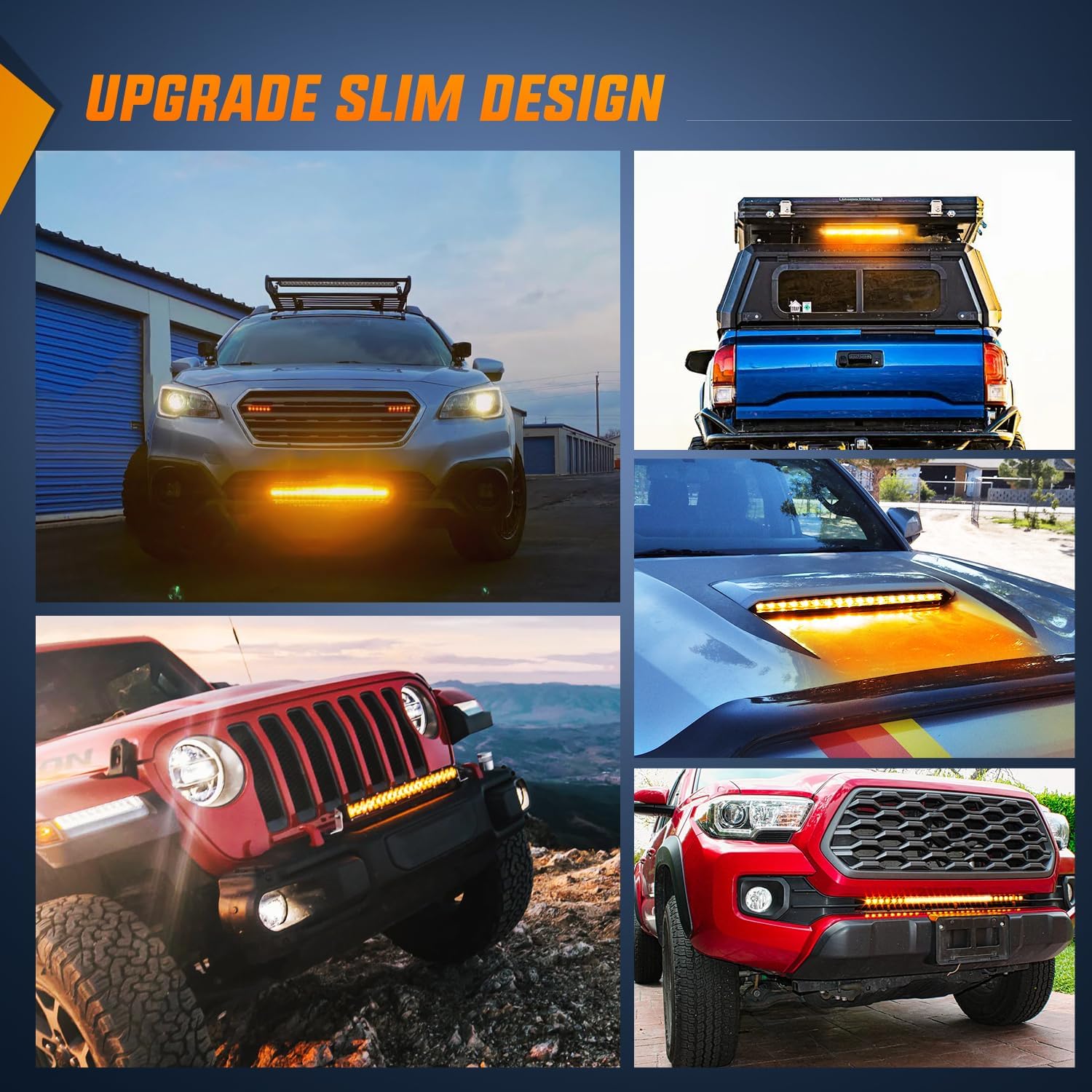 21 Inch 100W 6200LM Amber LED Light Bar - Slim Spot/Flood Combo with 2 Mounting Styles | Perfect for Off-Road Trucks, ATVs, UTVs & Marine Applications