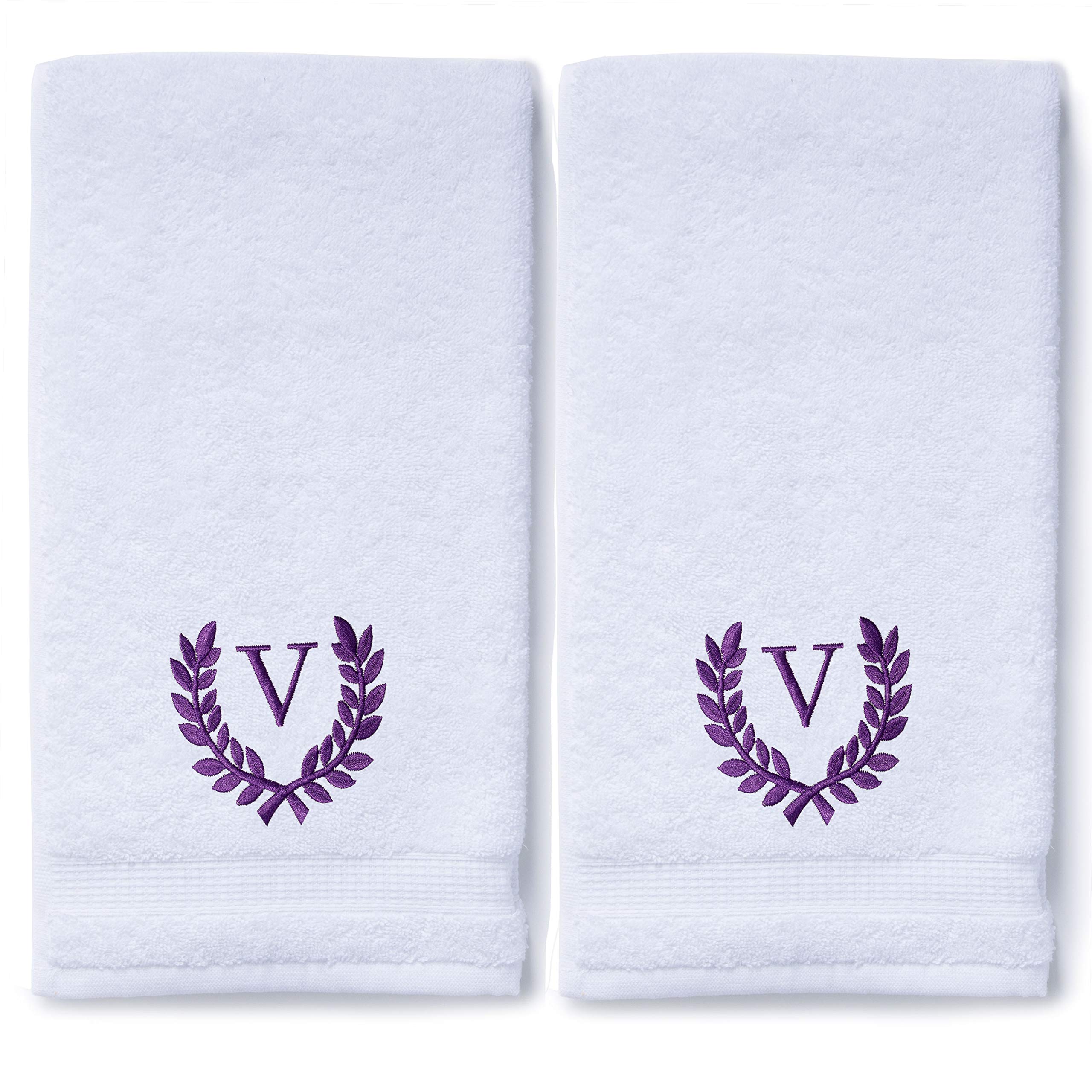 Personalized Monogrammed Hand Towels Set of 2 - Luxury Turkish Cotton, 16x30 Inch, Oversized for Bathroom, Kitchen & Spa | Custom Wedding & Bridal Gift with Roman Font | Perfect for Home Decor, Guest Towels & Makeup Removal