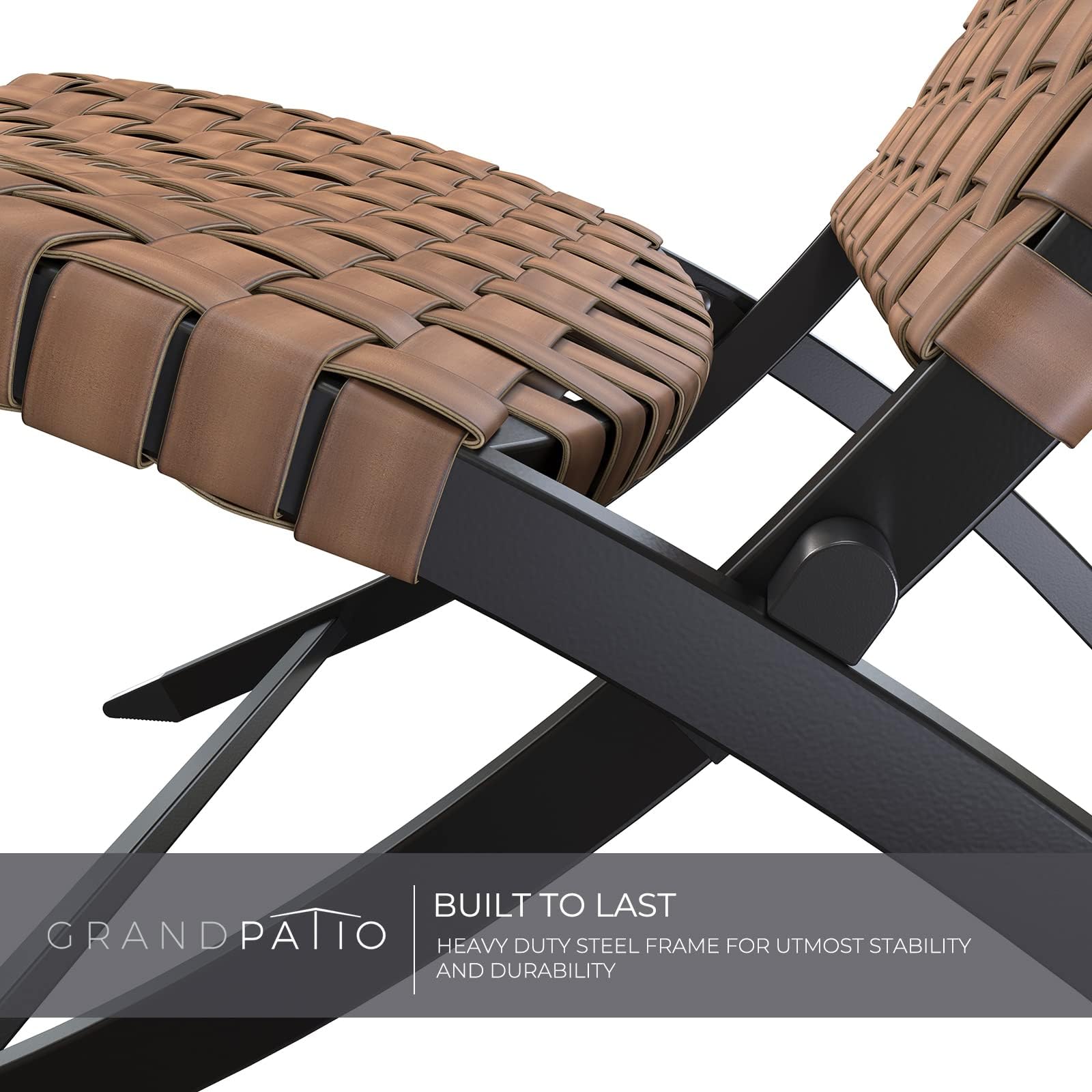 3-Piece Leather Texture Wicker Patio Furniture Set - Foldable Outdoor Lounge Chairs with Side Table for Balcony, Garden, Poolside & Backyard Relaxation