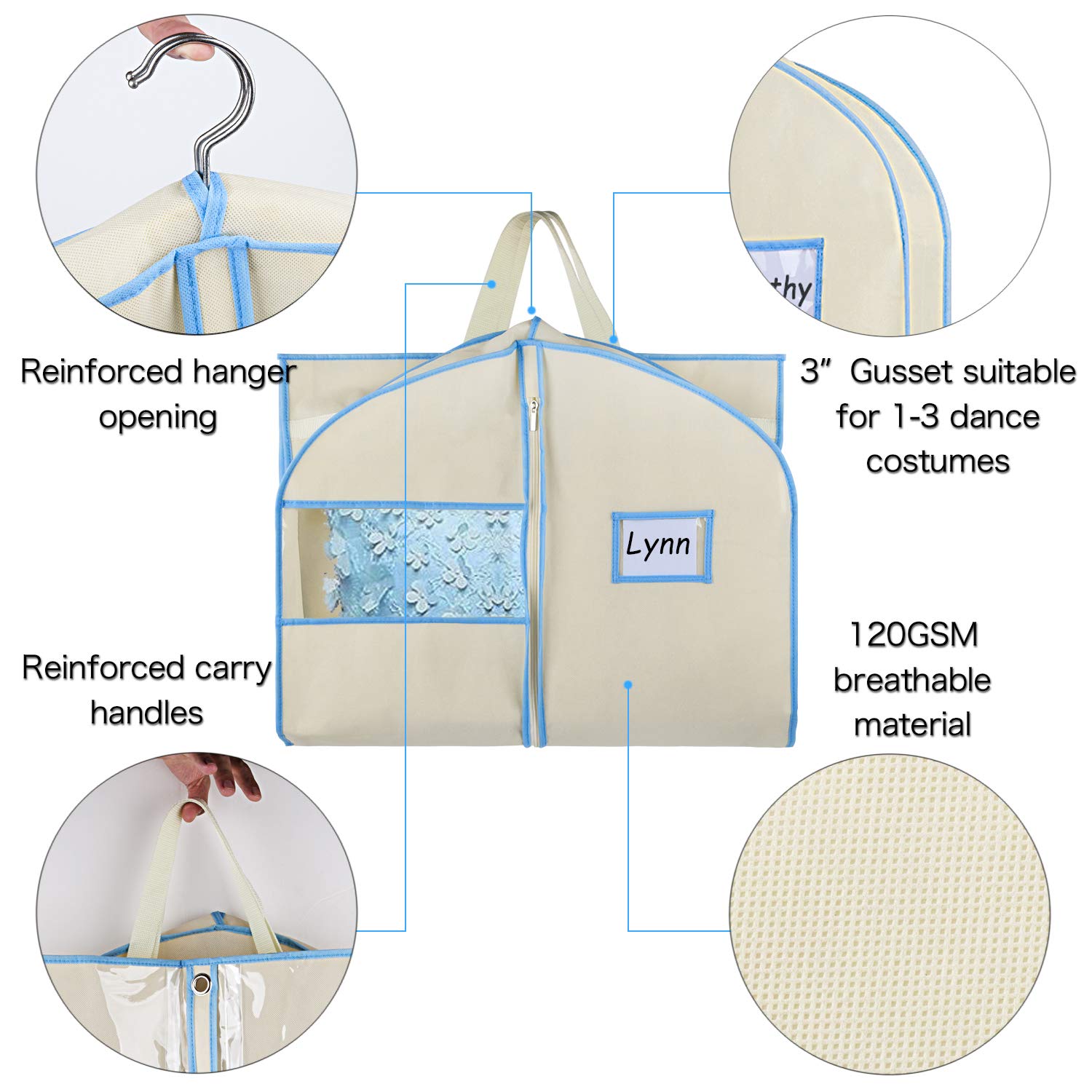Zilink 3-Pack Kids Dance Costume Garment Bags with Zipper Pockets, Carry Handles - Perfect for Dance Competitions, Recitals, Travel & Closet Storage