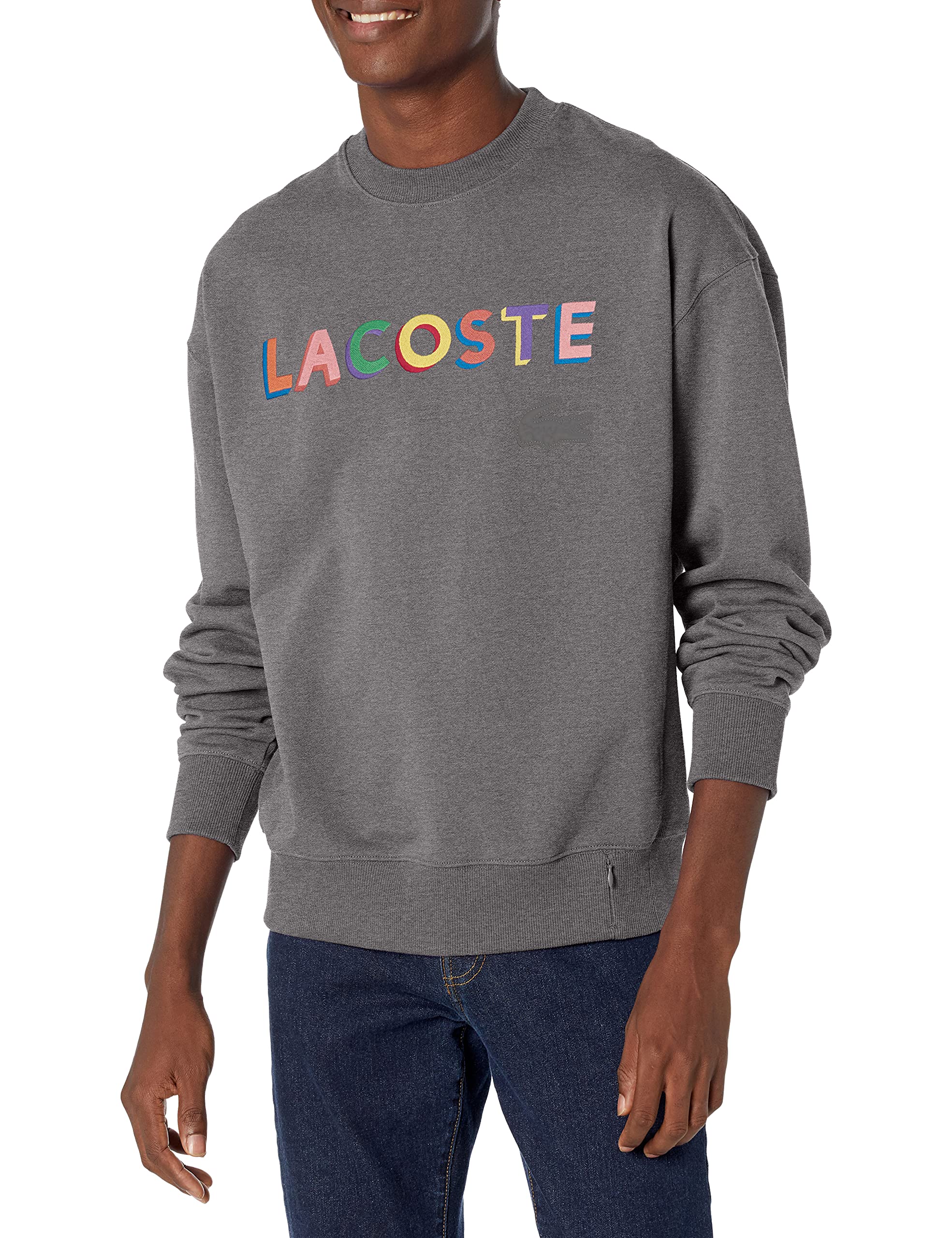 Lacoste Men's Long Sleeve Rainbow Logo Crewneck Sweatshirt | Casual Cotton Pullover | Perfect for Fall, Winter & Streetwear Fashion