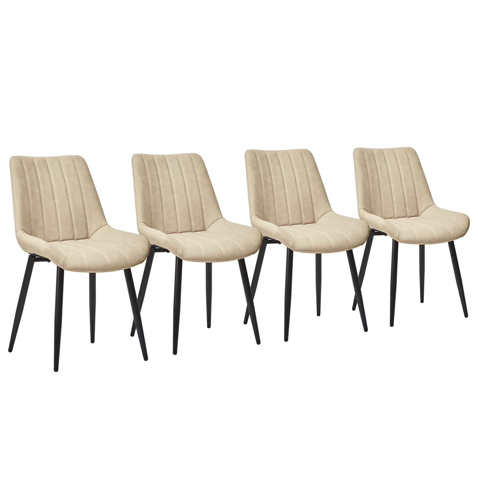 CLIPOP Dining Chairs Set of 4 - Faux Leather Upholstered High Back Kitchen Chairs with Comfy Cushion & Sturdy Metal Legs - Modern Accent Chairs for Dining Room, Living Room, Restaurant & Office Meetings (Khaki) - Perfect for Family Dinners, Coffee Shops and Conference Rooms