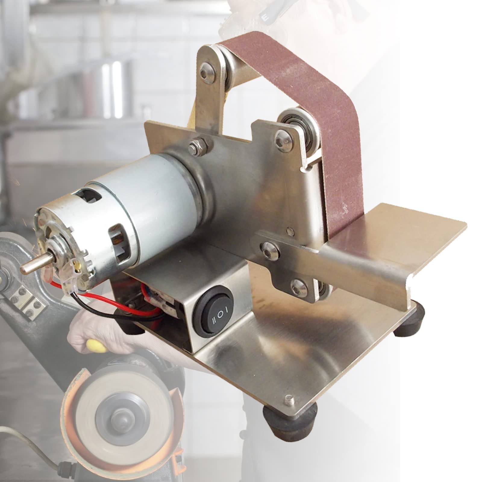 Electric Belt Sander & Grinder - Adjustable Angle for Wood & Metal Polishing | DIY Belt Grinding Machine for Home & Workshop Projects | Compact & Powerful Mini Belt Sander for Crafts & Metalwork