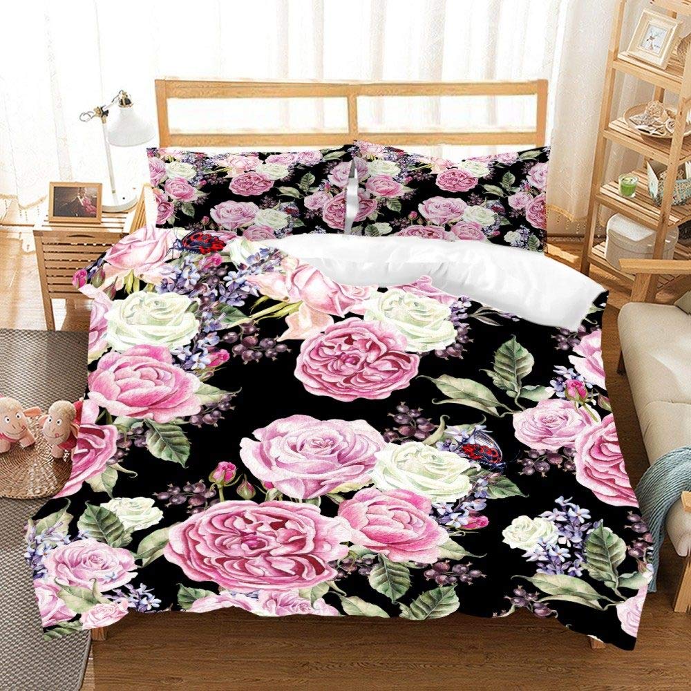YZBEDSET Safflower Green Leaf 3D Bedding Set - Luxury Microfiber Duvet Cover with Pillowcases (Full Size 203x228cm) for Romantic Couples & Girls Bedroom Decor | Perfect for Master Bedroom, Guest Room & Dormitory