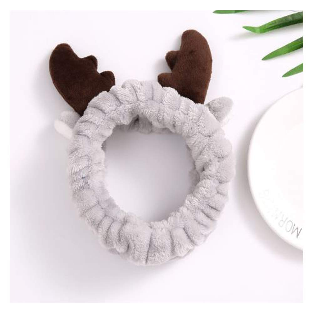 Women's Soft Plush Deer Headband - Cute Spa & Makeup Hair Accessory, Fashionable Cosplay Hairband in Gray | Perfect for Relaxation, Costume Parties & Everyday Wear