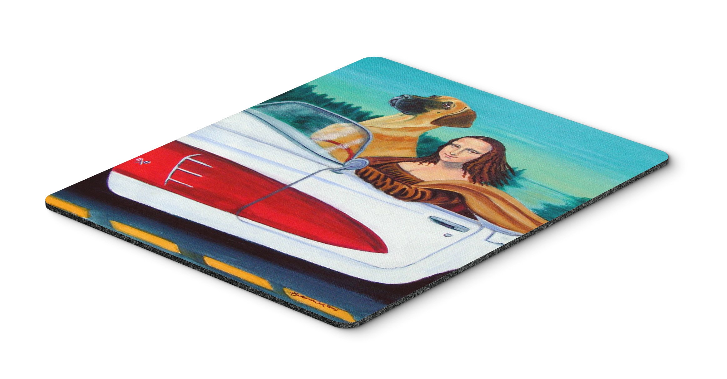 Caroline's Treasures 7282MP Great Dane with Mona Lisa Design - Large Washable Mouse Pad, Hot Pad & Trivet for Home Office, Gaming & Computer Use | Perfect for Desks, Kitchens & Workspaces