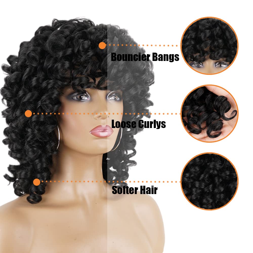Black Curly Wigs for Women - Short Synthetic Heat Resistant Wigs with Wig Caps - Perfect for Daily Wear, Cosplay & Hair Replacement (Black)