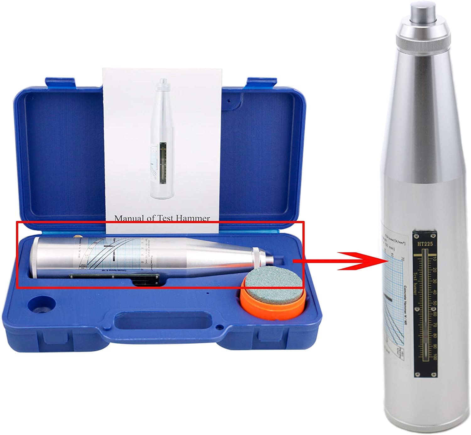 HT-225 Digital Concrete Test Hammer - Rebound Hammer with High Aluminum Shell, 10-60MPa Range for Strength Testing | Perfect for Construction, Civil Engineering & Quality Control Inspections