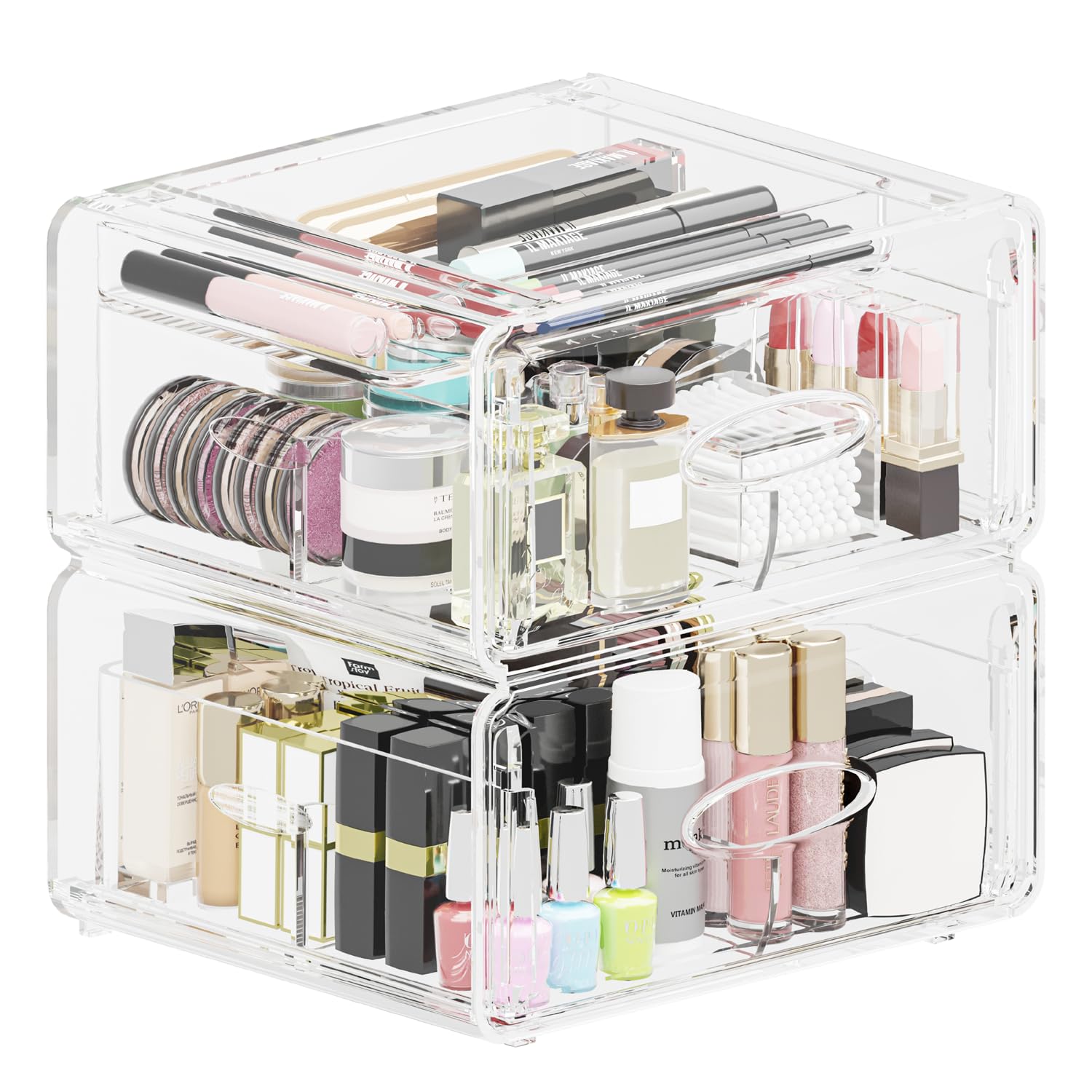 Luxury Clear Makeup Organizer with Extra Large Stacking Drawers - Spacious Storage for Cosmetics, Skincare, Hair Care & Makeup Palettes - Perfect for Vanity, Bathroom & Dressing Table Organization (Maxi Size)