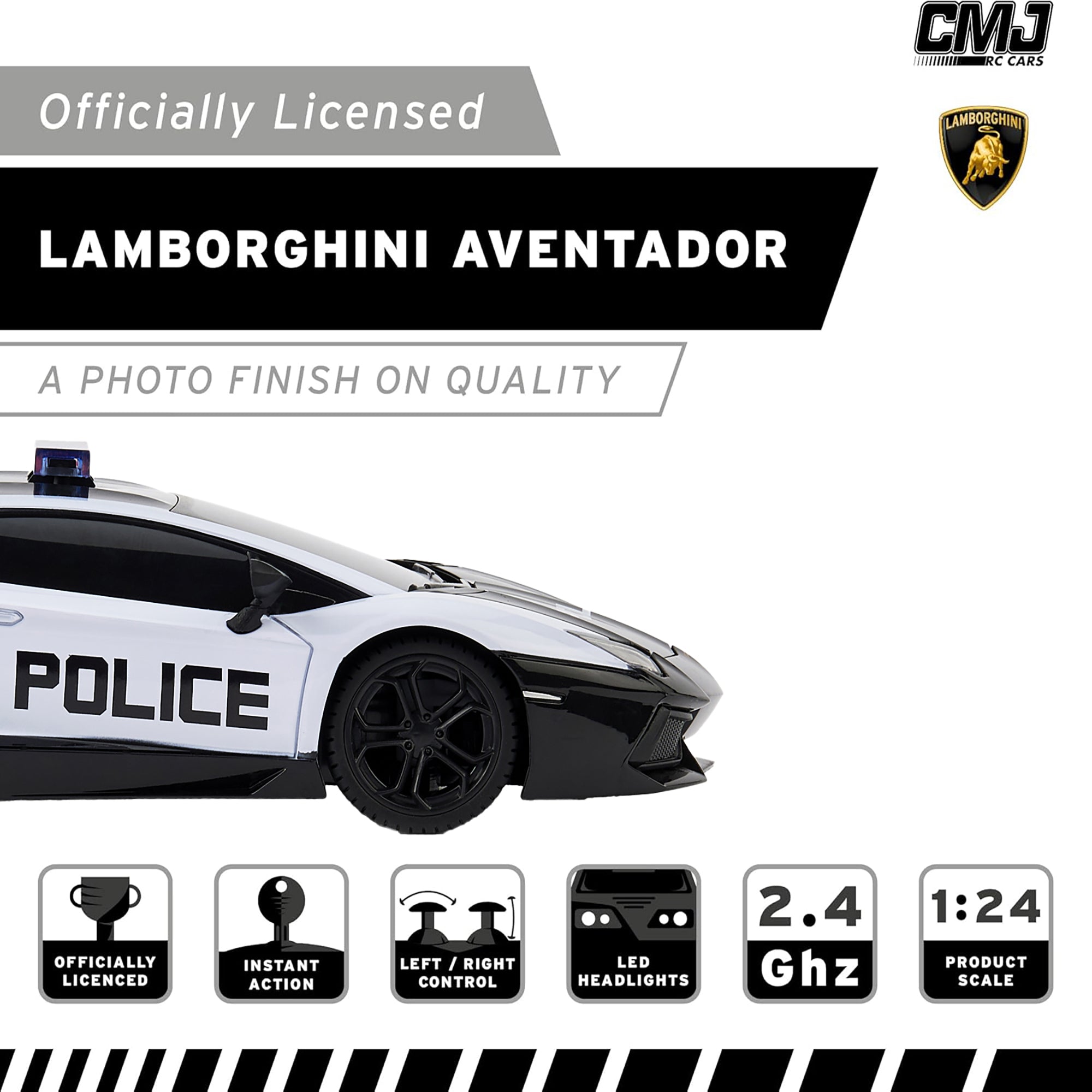 1:24 Scale Lamborghini Aventador Police RC Car - 2.4GHz Remote Control with LED Headlights - High Speed Electric Toy Car for Kids & Adults - Perfect for Indoor Racing, Outdoor Play & Collectors