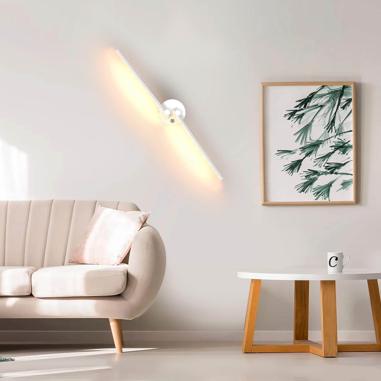 Kawell Modern 12W LED Wall Sconce with Switch - 300° Rotatable Arms, Hardwired LED Light Fixture for Living Room, Bedroom, Hallway - White, 3000K Warm White - Perfect for Ambient Lighting, Accent Wall Decor & Space-Saving Illumination