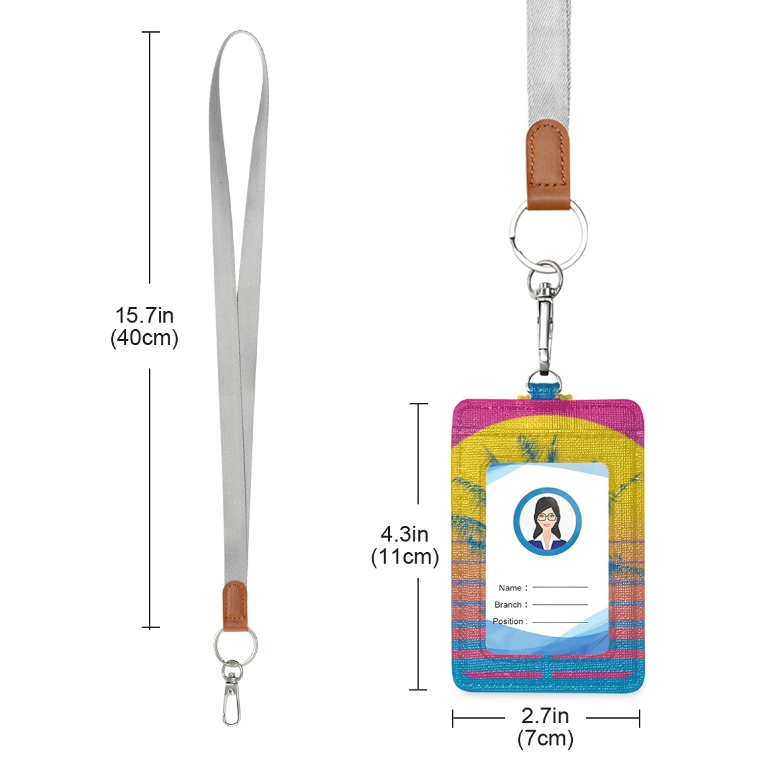 Retro Vertical Leather ID Badge Holder with Lanyard - Office & School Use