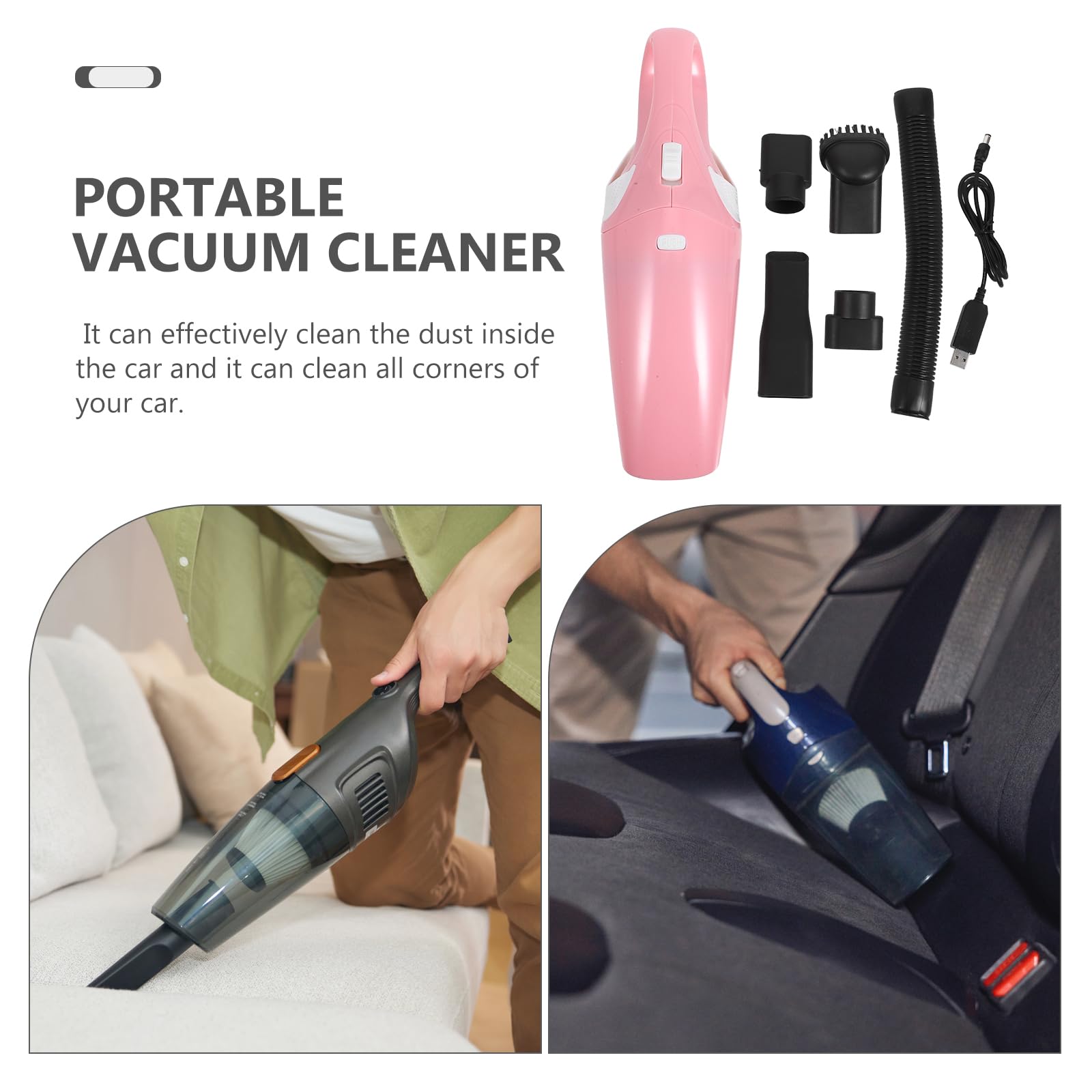 Wakauto Cordless Handheld Vacuum Cleaner - Mini USB Rechargeable Wet/Dry Vacuum for Keyboard, Car, Computer, Pet Hair - Portable Dust Collector for Home & Office Use (Pink)