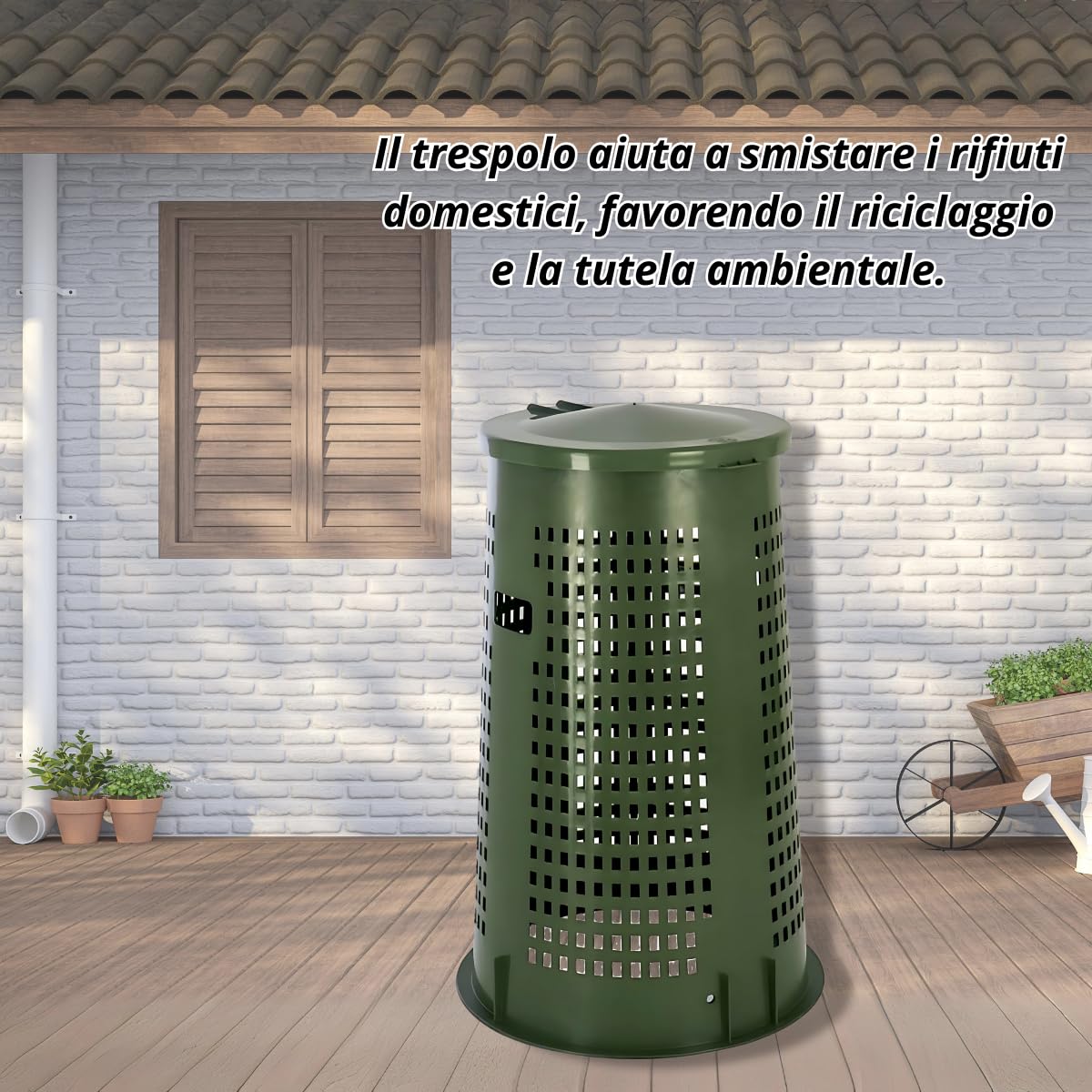 110L Green Trash Can with Lid & Bag Holder - Heavy Duty Waste Bin for Kitchen, Office, Bathroom - No Pedal Design for Easy Use