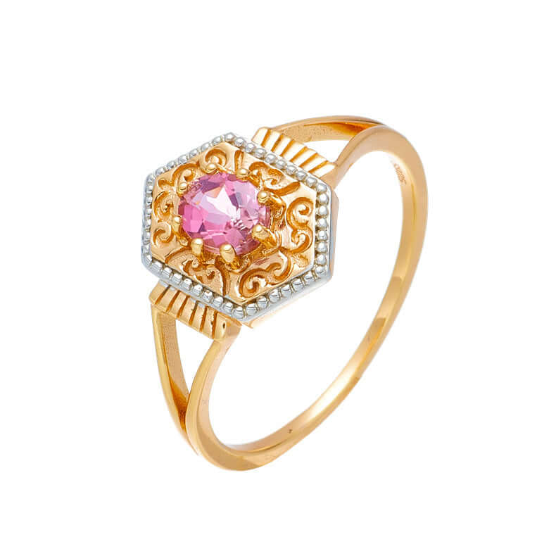 Vintage Pink Tourmaline Rhombus Filigree Ring - Elegant Gemstone Jewelry for Women | TB1926 | Perfect for Weddings, Parties & Special Occasions