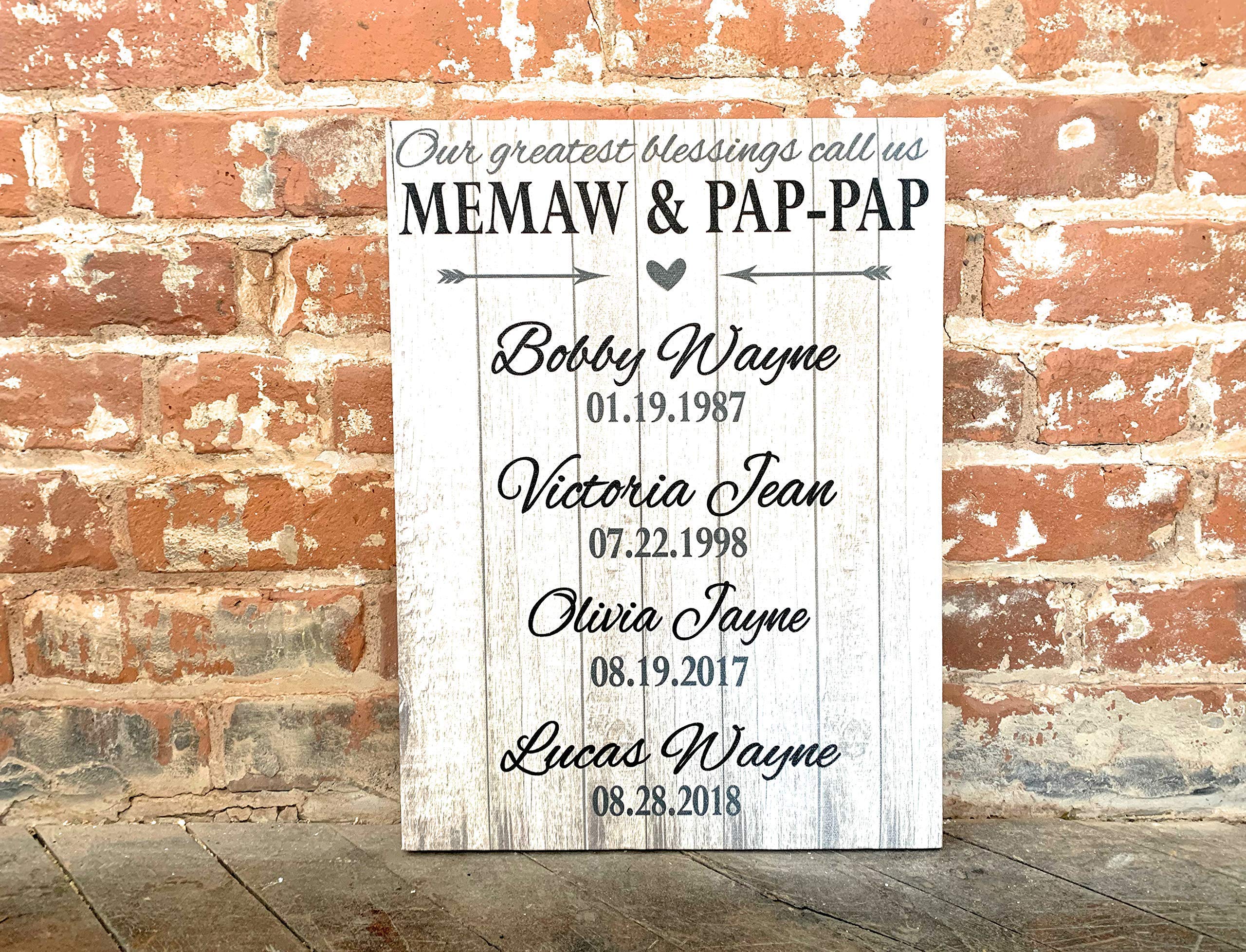 Personalized Grandparent Gift - Custom Canvas with Grandchildren's Names & Dates - Unique Present for Nana, Papa, Gigi, Pop Pop - Perfect for Anniversaries, Birthdays & Family Celebrations