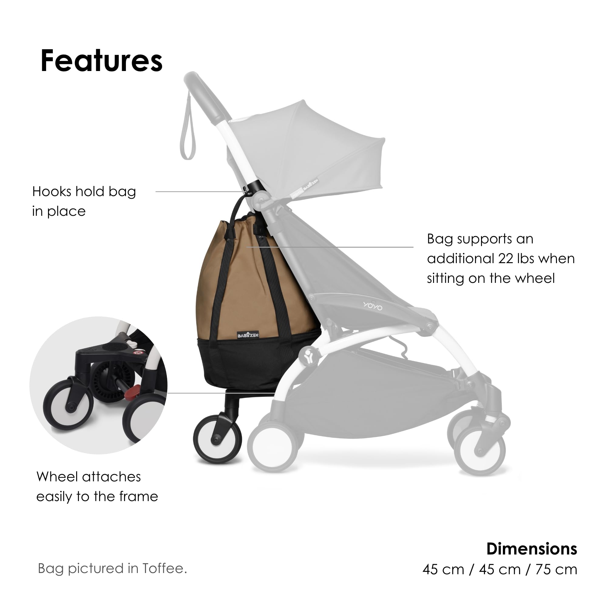 BabyZen YOYO Stroller Bag in Grey - Extra Storage for YOYO2 Stroller with Wheel Base & Hooks - Perfect for Diapers, Toys & Essentials on the Go