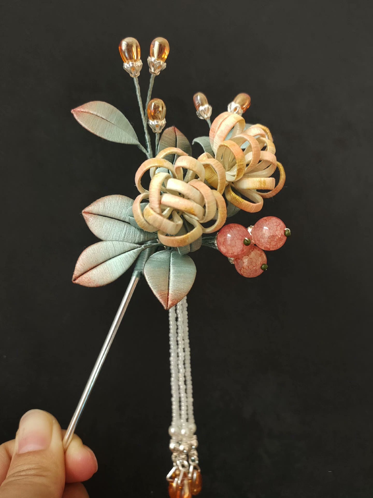 Custom Silk Flower Hair Clip - Handmade Floral Hairpin (Chanhua) for Weddings, Parties & Special Occasions
