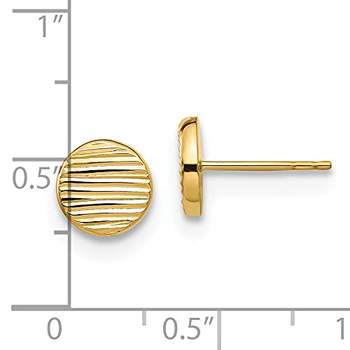 14K Yellow Gold Polished Textured Disc Post Earrings for Women | 8.48mm Dainty Stud Earrings | Perfect for Everyday Wear, Office & Special Occasions