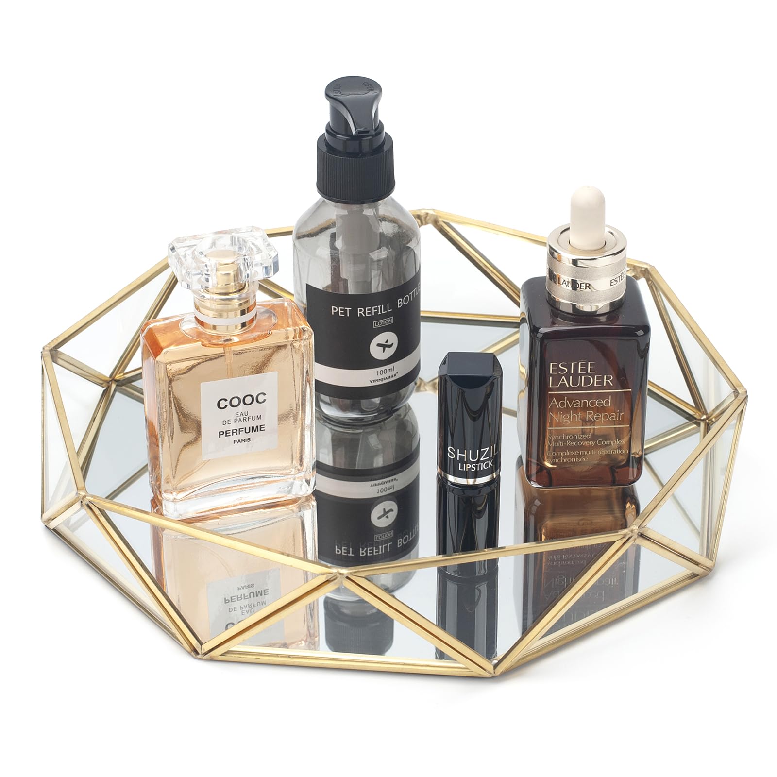 Elegant Gold Mirror Glass Perfume Tray - Vanity Makeup Organizer & Decorative Dresser Tray for Bathroom Countertop, Bedroom, and Luxury Home Decor | Perfect for Jewelry Display & Fragrance Storage