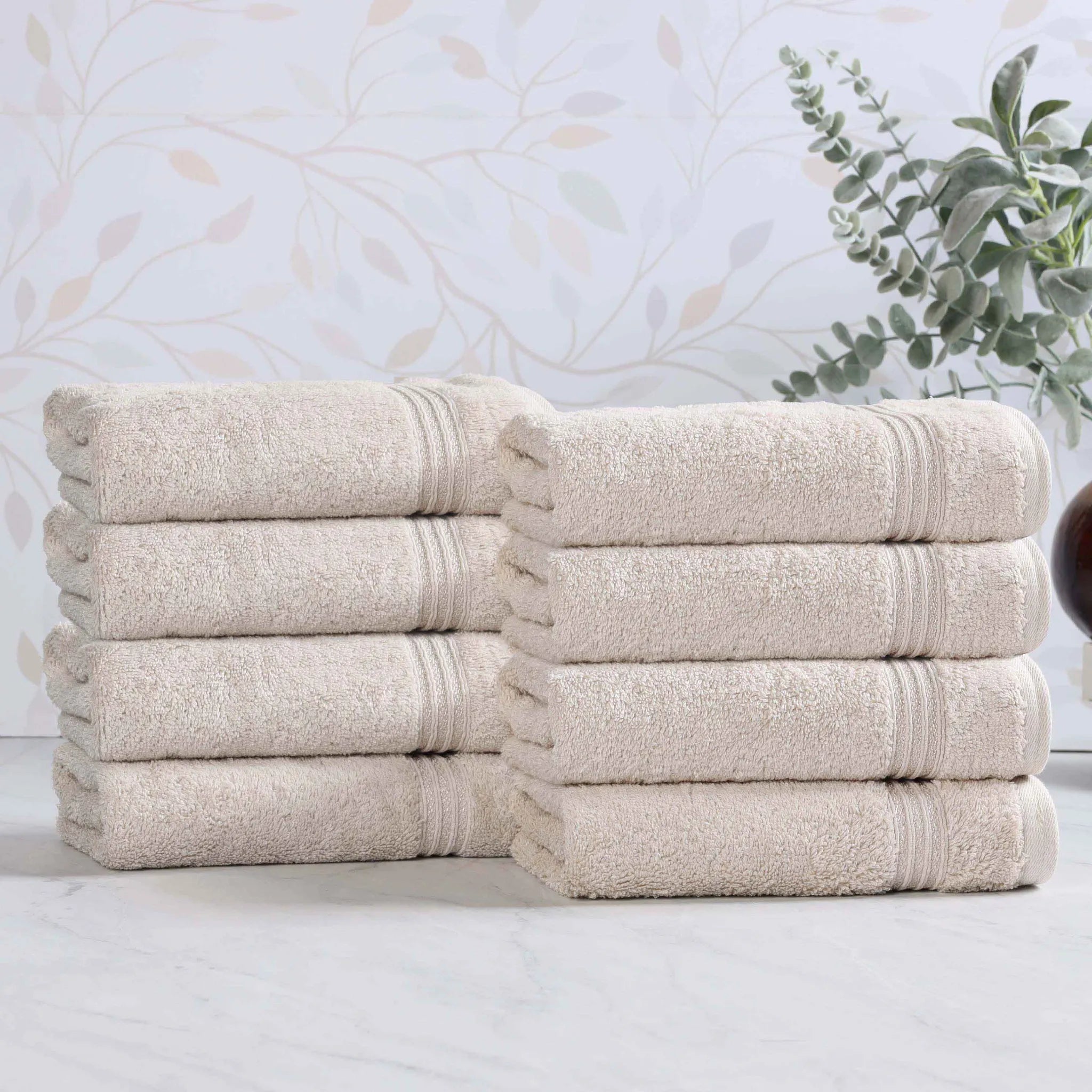 Premium 100% Egyptian Cotton Plush Hand Towels - Ultra Soft & Absorbent Bath Towel Set of 8 for Bathroom, Kitchen & Spa Luxury (24x16 Inches)