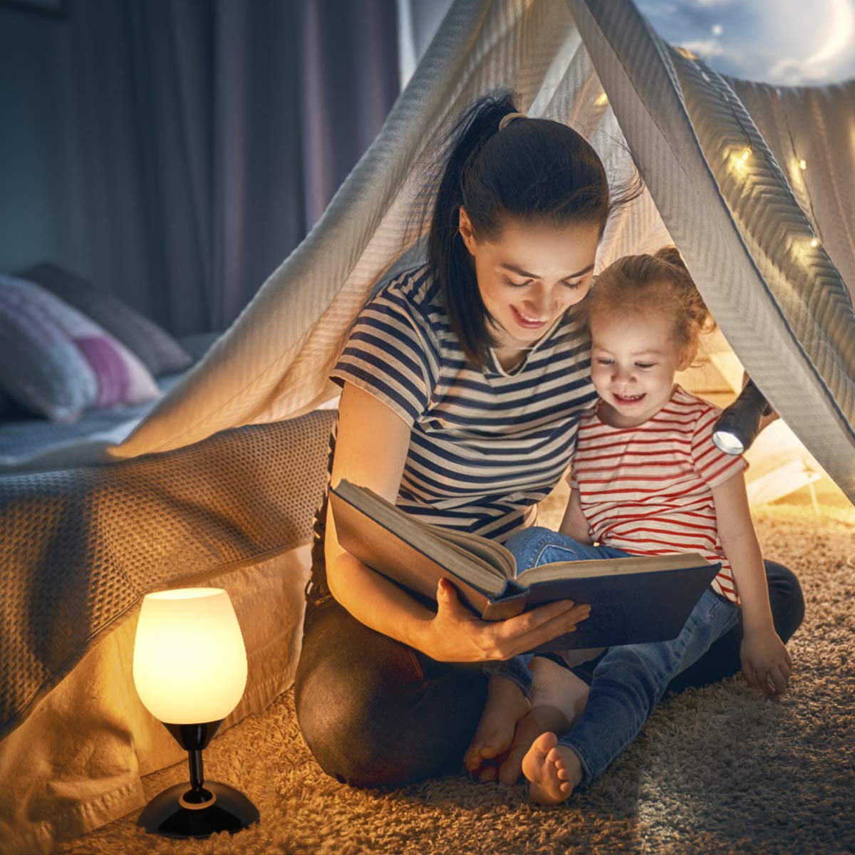 Boncoo Touch Control Dimmable Table Lamp with Opal Glass Shade - Modern Nightstand Lamp for Bedroom & Living Room, E12 Bulb Included | Perfect Bedside Reading Light & Cozy Ambient Lighting